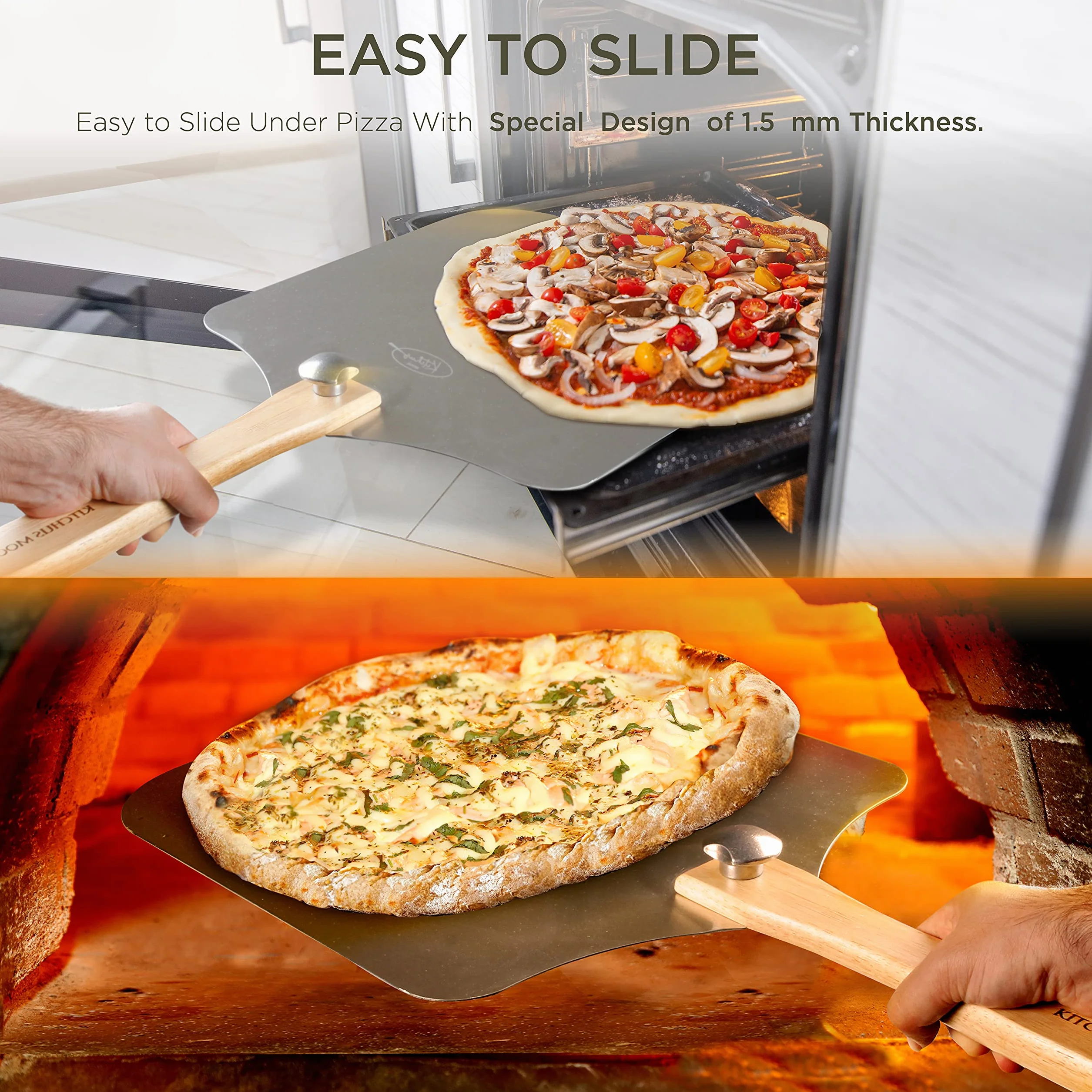 Duża łopatka do pizzy 40 cm – bardzo duża metalowa łopata do pizzy o szerokości 35 cm, łopatka do pizzy do łatwego przenoszenia dużych pizzy, wiosło do pizzy z długim składanym uchwytem z