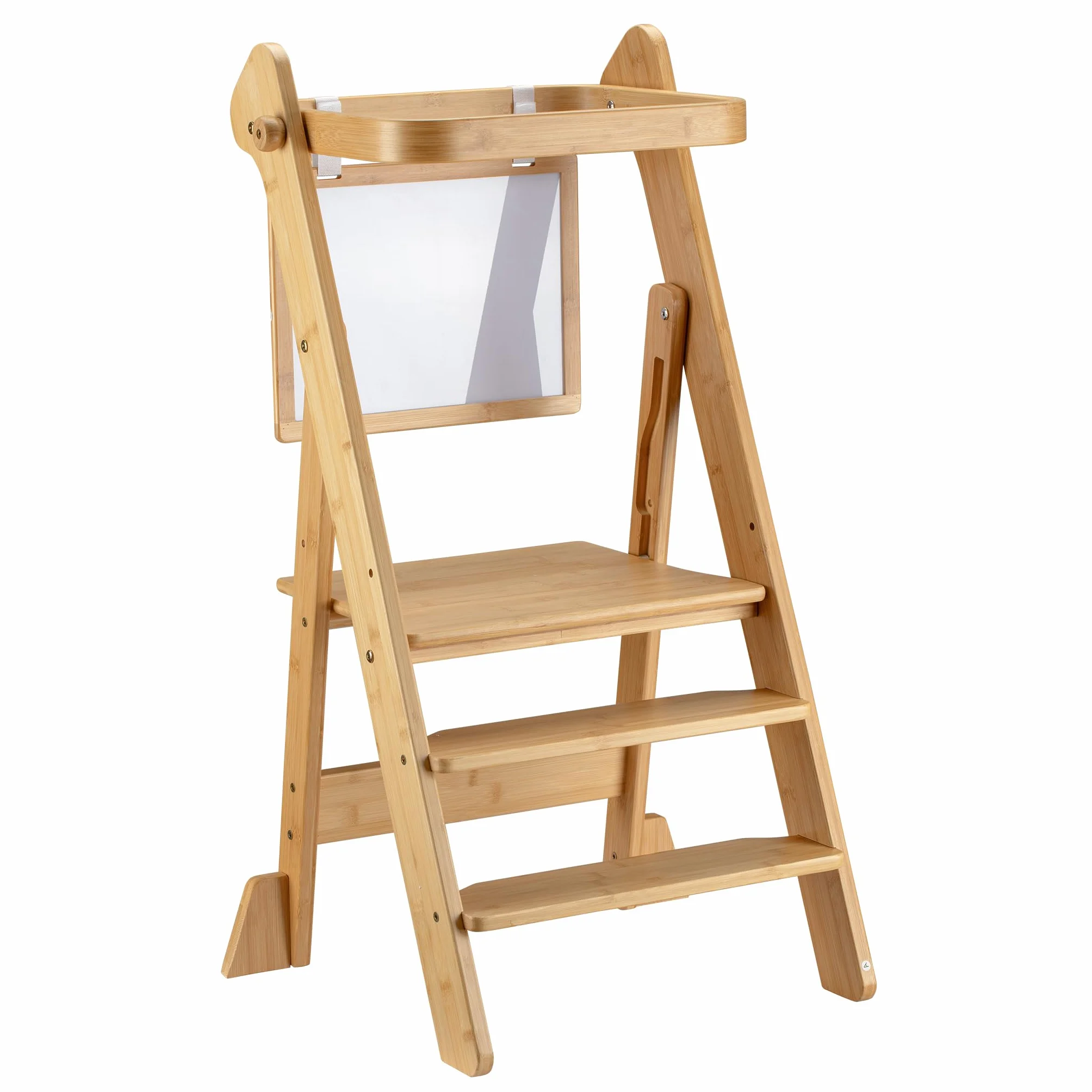 Wiltec Kichten helper składany 43 x 48 x 91 cm cm z bambusa, pomocnik kuchenny dla dzieci z regulacją wysokości, wieża edukacyjna z barierką ochronną