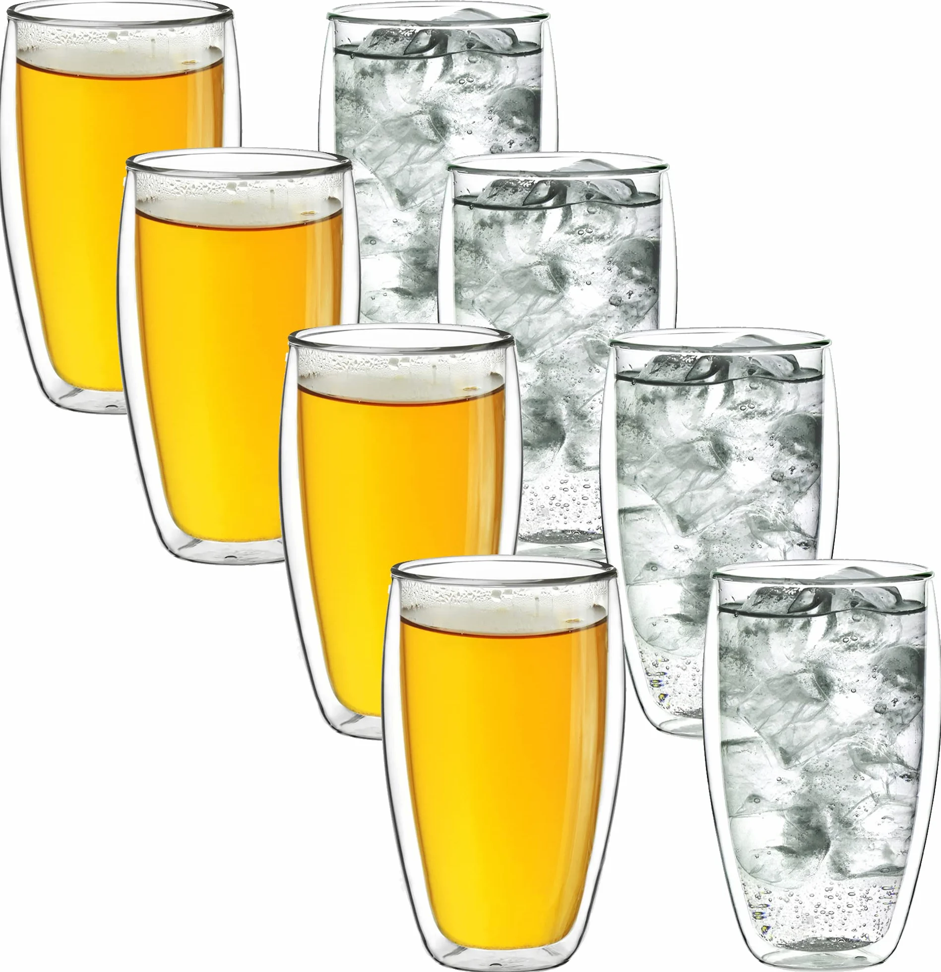 Creano Szklanki termiczne z podwójnymi ściankami, 400 ml, zestaw 8 sztuk, duże szklanki z podwójnymi ściankami, ze szkła borokrzemowego, szklanki do kawy, szklanki do herbaty, latte macchiato