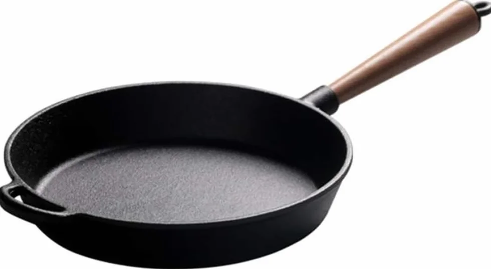 Żeliwna patelnia do patelni gotowanie z drewnianym uchwytem, ​​indukcyjnym/kompatybilnym z gazem żeliwnym patelnią-25 cm