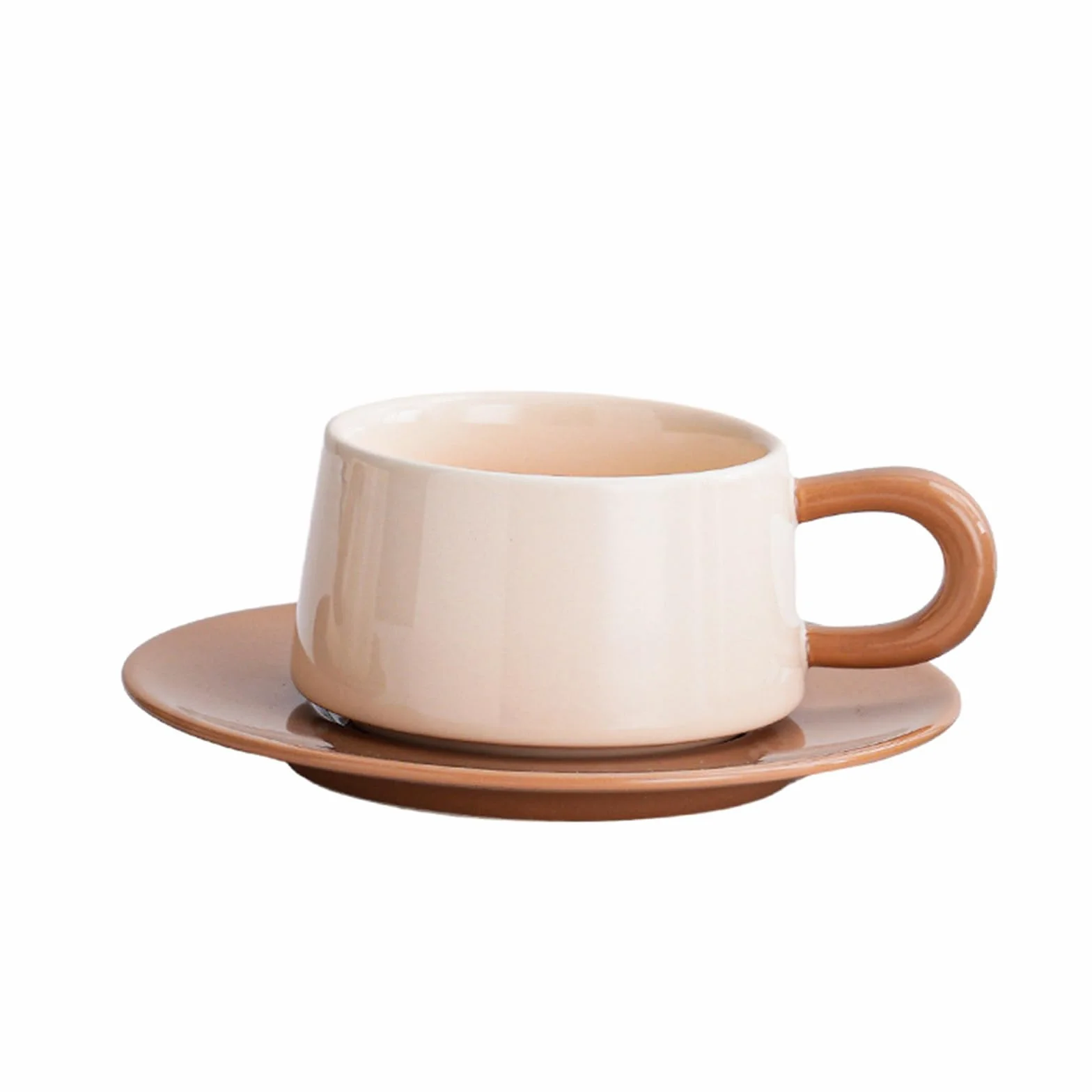 Zestaw jasnobrązowych kubków, 250 ml, filiżanka do kawy ze spodkiem i tacą do herbaty latte i mleka, stylowe naczynia kuchenne do użytku domowego i biurowego