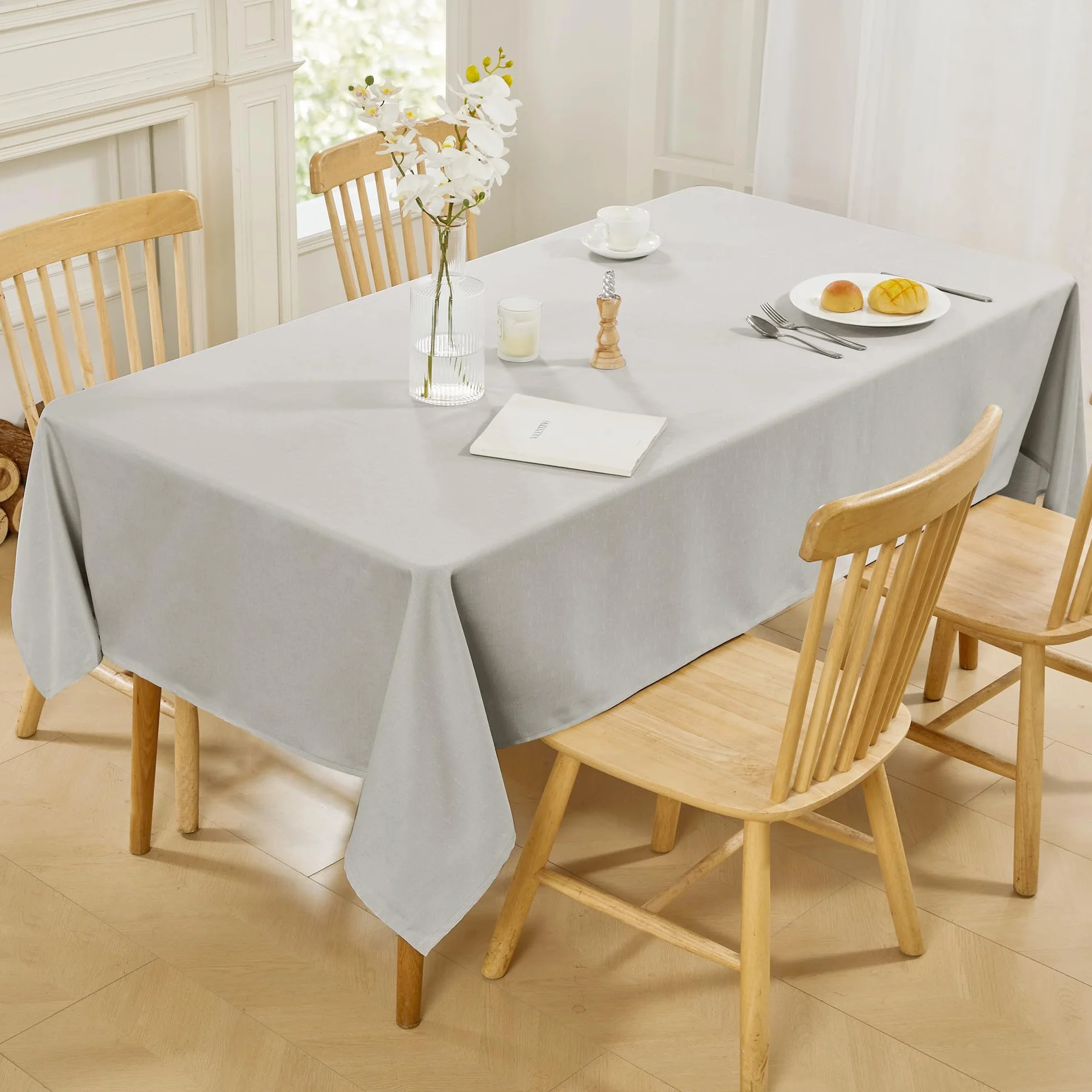 Deconovo Obrus na stół ogrodowy, zmywalny, z efektem lotosu, wygląd lnu, wodoodporny, prostokątny, stylowy obrus do jadalni i kuchni, 220 x 130 cm, lniany, 1 sztuka