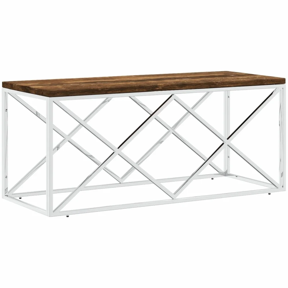 Homgoday Stolik kawowy Stal nierdzewna i lite drewno z recyklingu, Konsola pomocnicza Stolik do salonu Kawa Herbata Sofa Meble do salonu Meble typu 5 Stoliki kawowe Meble