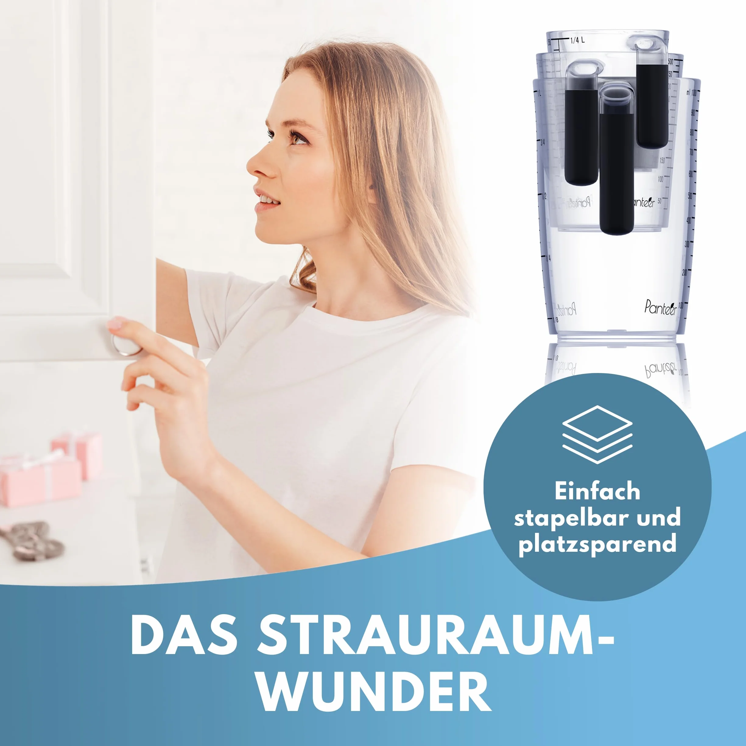 Panteer Zestaw kubków z miarką – 3 sztuki (1 l, 500 ml, 250 ml) – nie zawierają BPA, odporne na wysokie temperatury i nadają się do mycia w zmywarce do naczyń do 90°C – akcesoria kuchenne i do