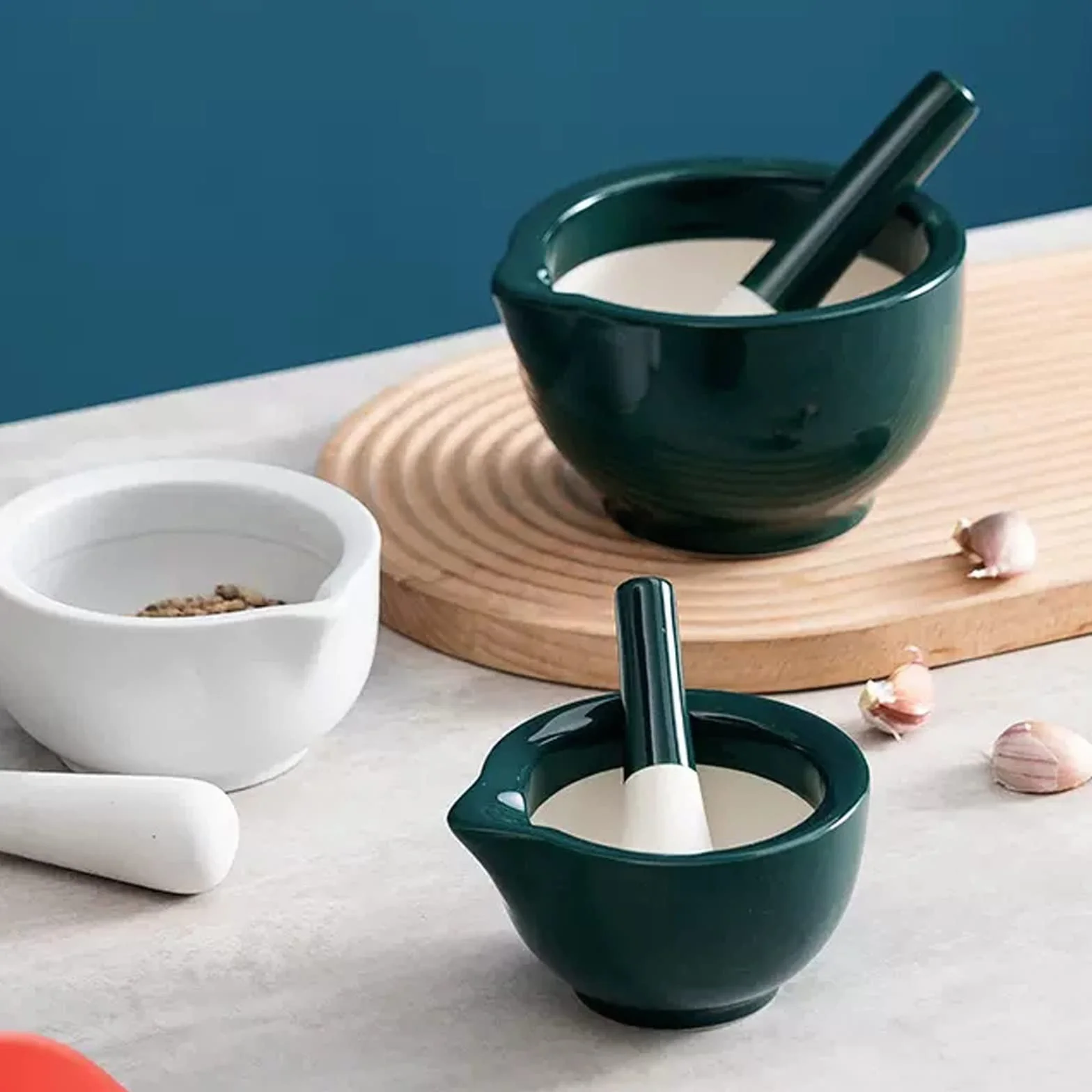 Miska Porcelanowy moździerz i tłuczek, ciemnozielony moździerz i tłuczek młynek do ziół przypraw kruszarka do pigułek mieszanka kuchenna Miska na przyprawy (duża)