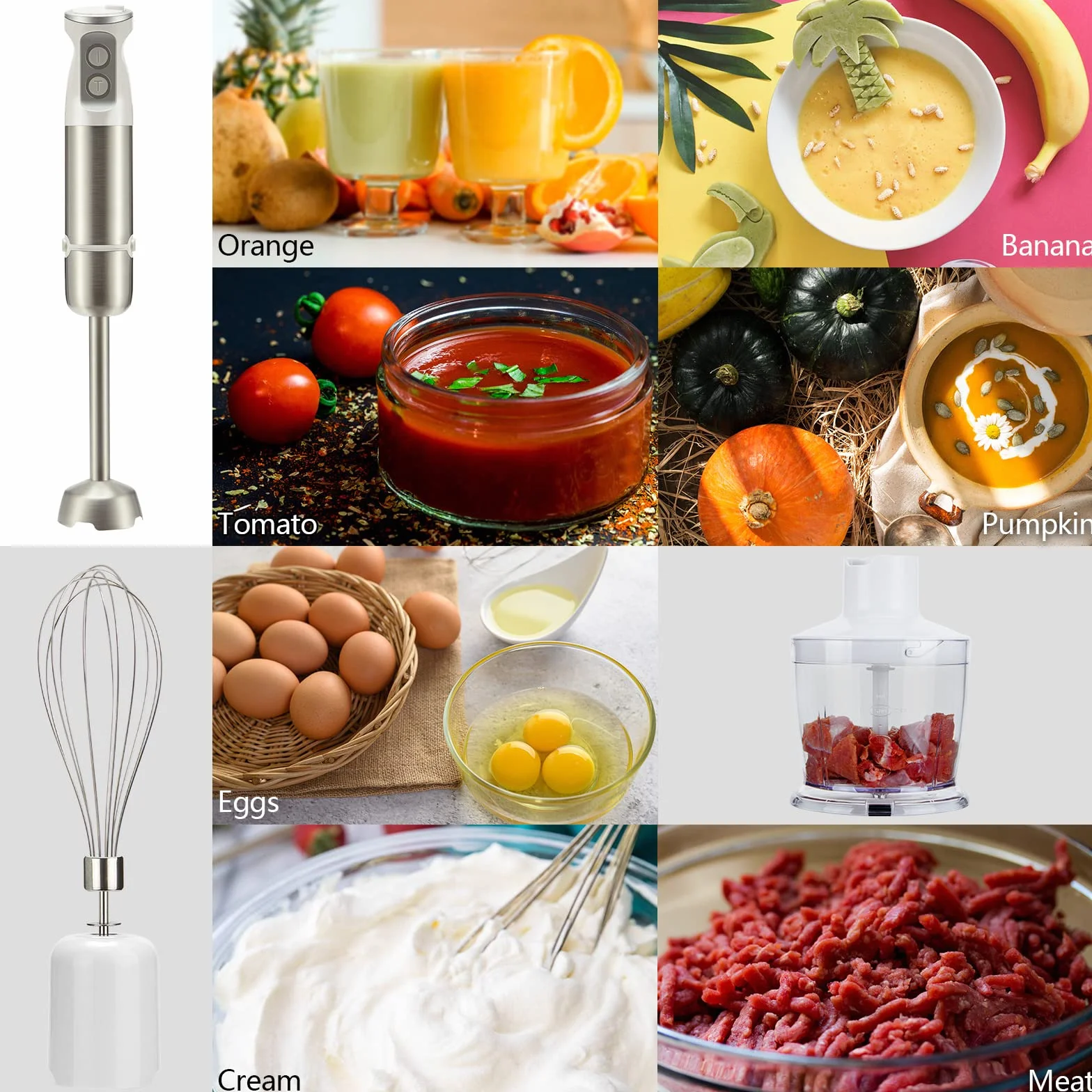 Inkbird Zestaw blendera ręcznego, 4 w 1, elektryczny blender ręczny z 6 sześcioma regulowanymi stopniami, zestaw blendera immersyjnego o mocy 600 W z kubkiem o pojemności 600 ml, miotełką do