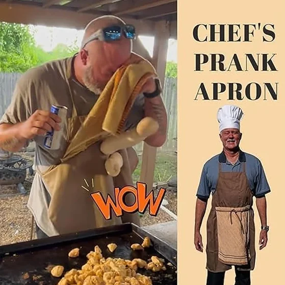 Chef's Prank Apron, Works Apron for Prank Adult Hilarious Creative Prank Aprons, humorystyczny fartuch szefa kuchni, fantazyjny fartuch, niespodzianka ukrywanie się w kieszeni śmieszne prezenty