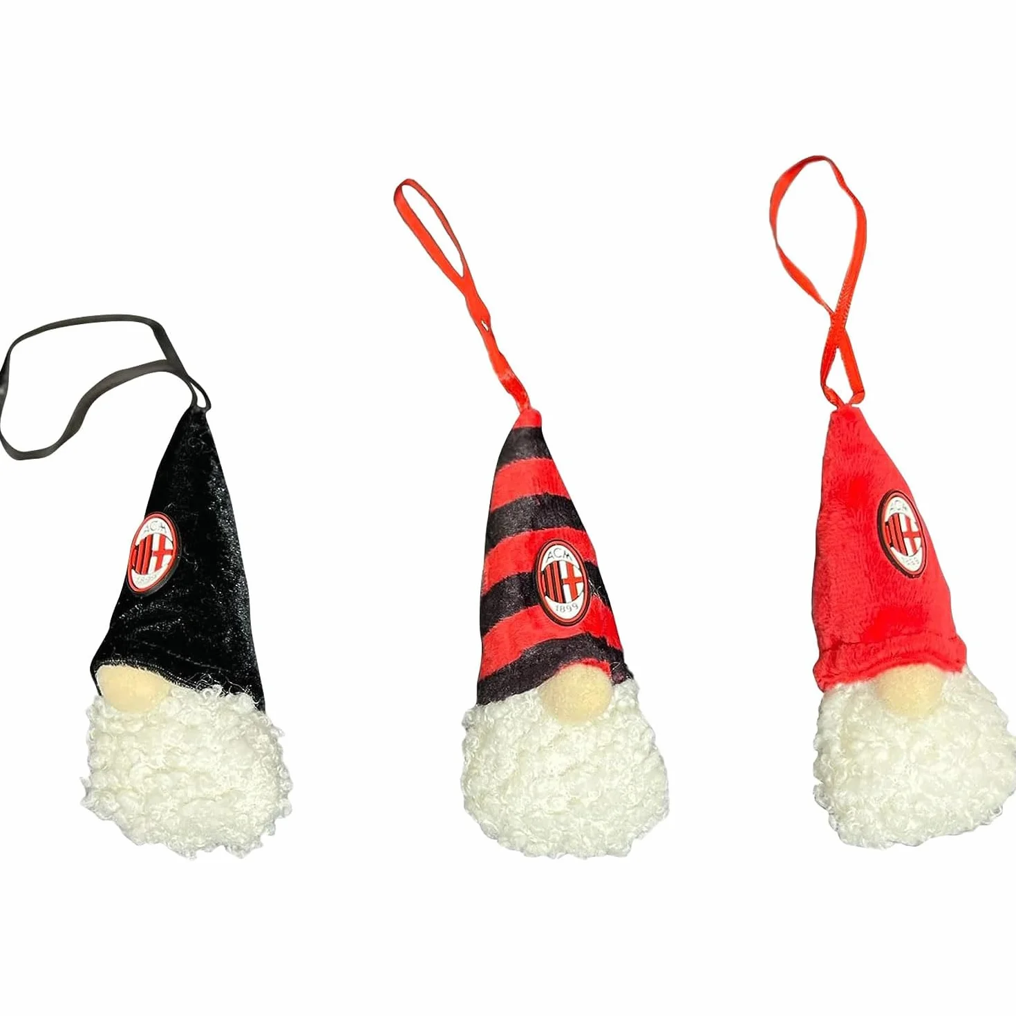 AC Milan B.C. Milan, 3 krasnale bożonarodzeniowe, 3 kobliny, wysokość 10 cm, dekoracje choinkowe, czerwony i czarny, oficjalny produkt Milan