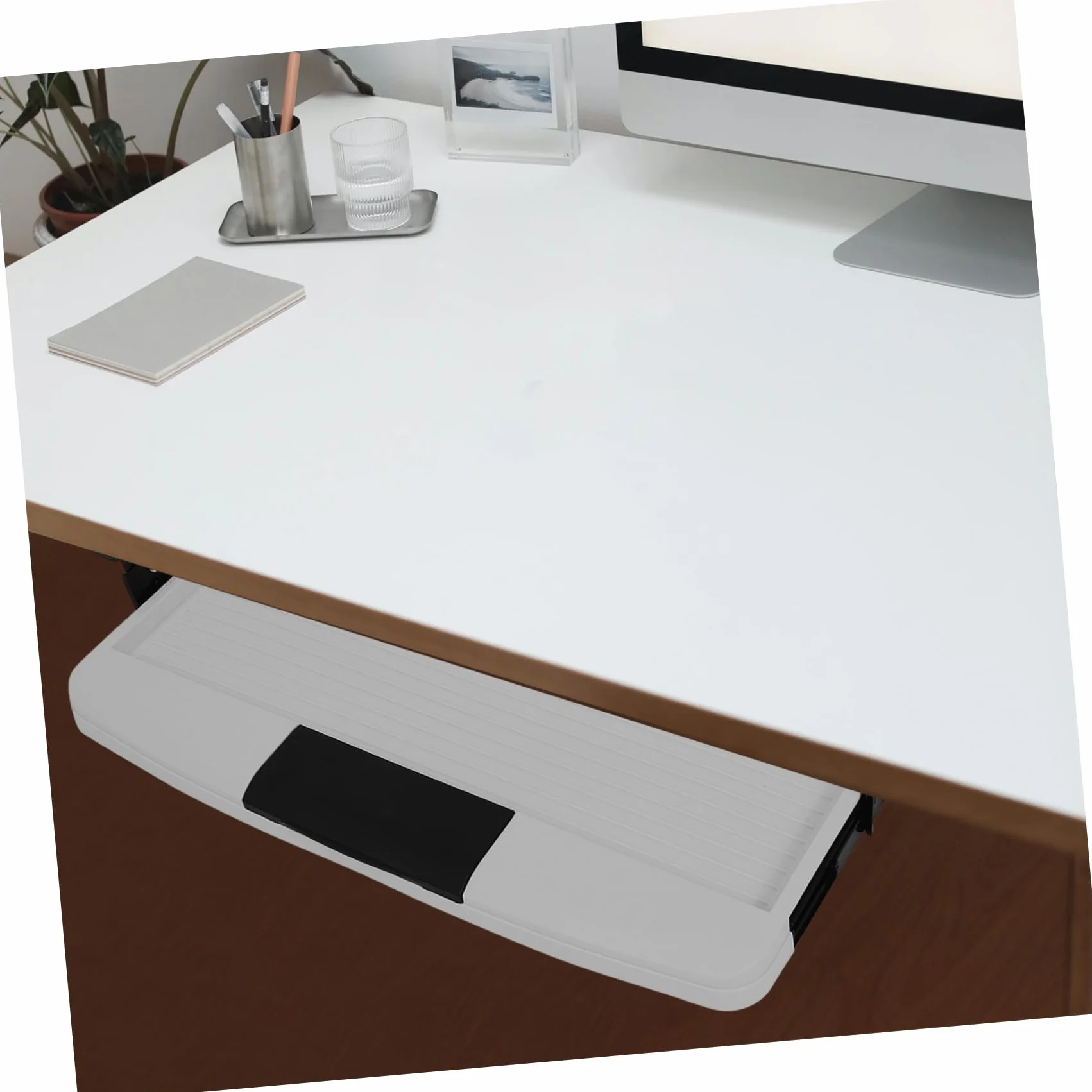 1zestaw Podstawowy Organizer Pod Biurko z Regulowanym Uchwytem Klawiaturę Praktyczny Elegancki i Oszczędzający Miejsce Idealny Do Biura i Domowego Biura
