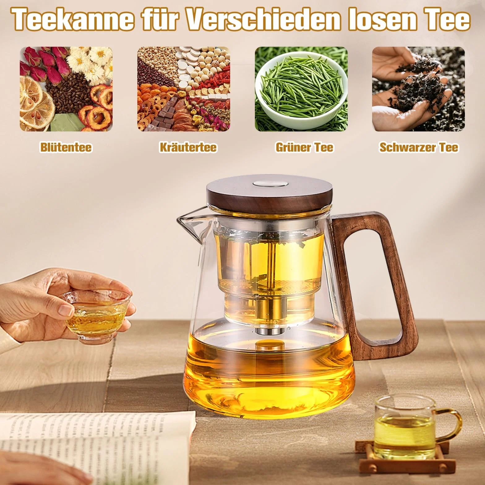 Magic szklany dzbanek do herbaty z sitkiem, 800 ml, zaparzacz do herbaty sypkiej, magiczny dzbanek do herbaty, szklany czajnik, magnetyczny szklany dzbanek do herbaty kwitnącej i sypkiej