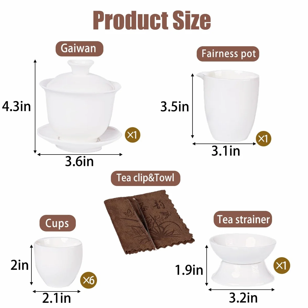 Zestaw do herbaty Gaiwan Gongfu, chiński zestaw do herbaty, biały ceramiczny zestaw do herbaty dla dorosłych Azjatów, 6 filiżanek, odpowiedni na małe spotkania, do domu i biura, na prezent (biały k