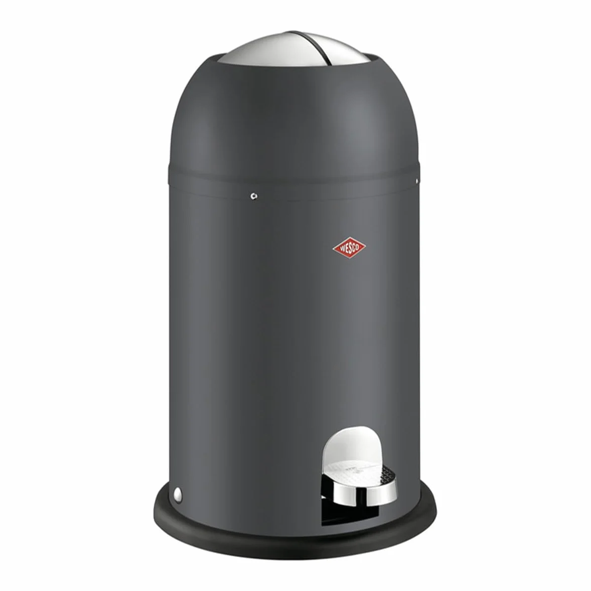 Wesco Kickmaster Junior pojemnik na odpady w kolorze grafitowym matowym, malowana proszkowo blacha stalowa, wbudowany amortyzator, pojemność 12 l, wkładka z tworzywa sztucznego, klapa wrzutowa
