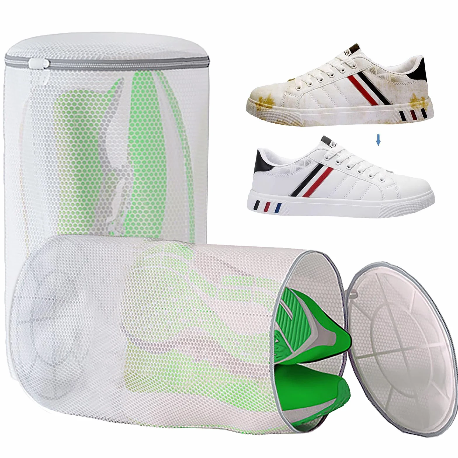 2 worki do prania butów, białe, wyściełane siatki, do butów typu sneaker, worek na pranie z siateczki, worek na pranie wielokrotnego użytku, z niewidocznym zamkiem błyskawicznym