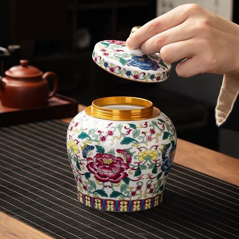 CMBSSTFC Zestaw do herbaty Niebiesko-białe kolorowe puszki na herbatę Ceramiczne, odporne na wilgoć, zamknięte puszki w stylu chińskim Czarna herbata do użytku domowego Biała herbata Luźne puszki do