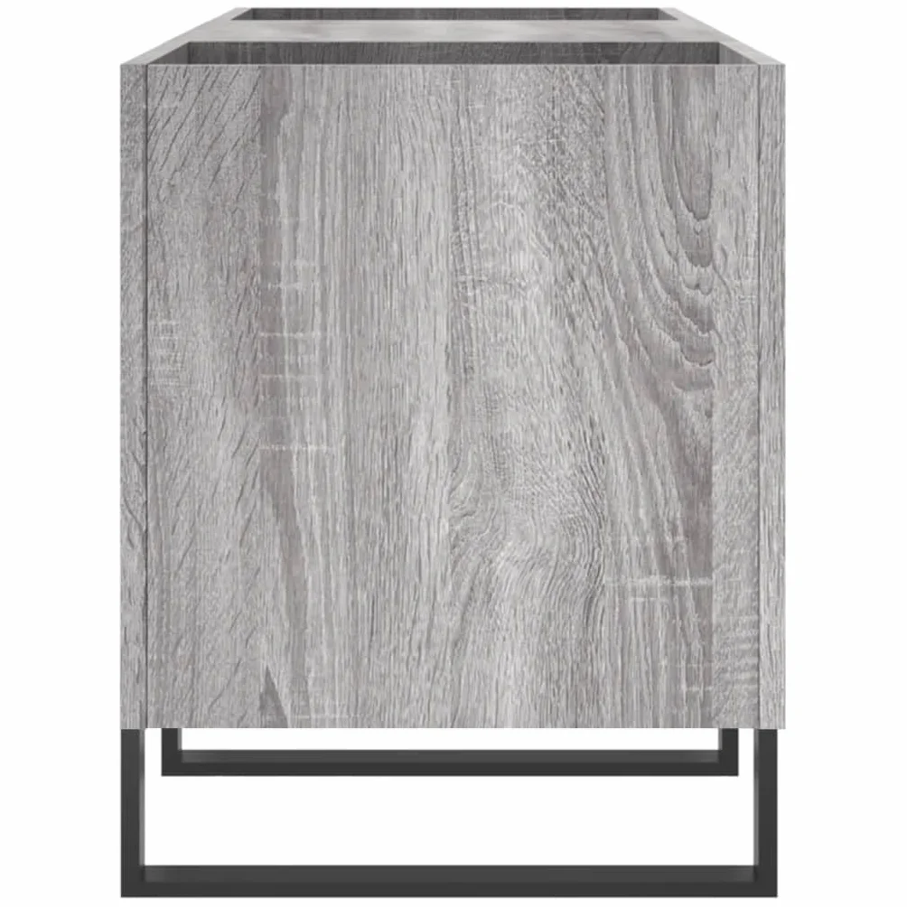 Szafka panelowa Sonoma szara z materiału drewnopochodnego, 121 x 38 x 48 cm, z żelaznymi nogami, miejsce do przechowywania płyt gramofonowych i kolekcji winylowych, stabilna górna płyta do