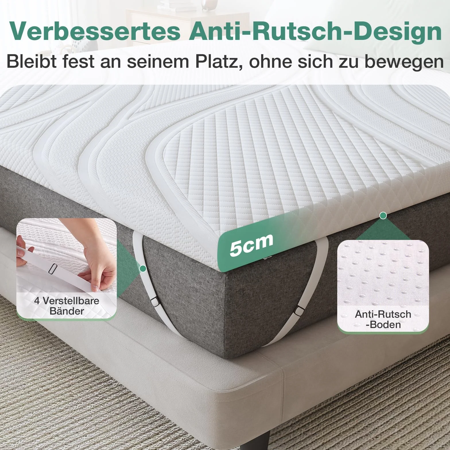 Novilla Topper Viscoelastic 160x200 5 cm, żelowy materac, nakładka na materac z pianki Memory Foam Mattress, bambusowy topper, zdejmowany i nadający się do prania pokrowiec na materac, biały