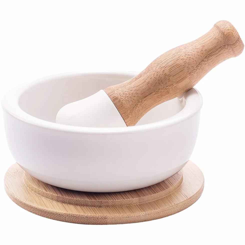Porcelanowy zestaw moździerzów i tłuczków – kruszarka do tabletek, młynek do przypraw, miska na zioła, proszek pesto, molcajete do soli, pokrywka plus, antypoślizgowa podstawa