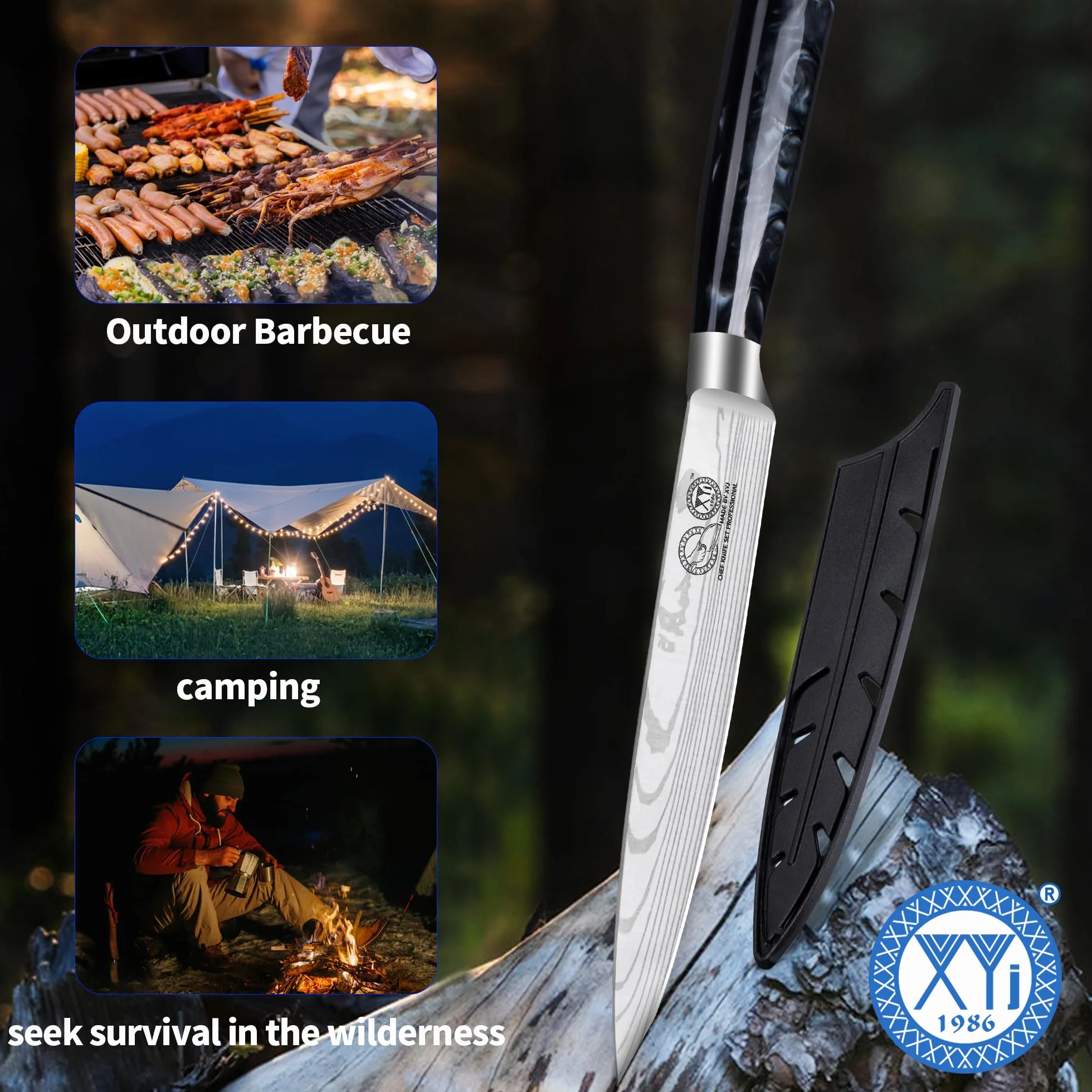 XYJ Professional Kitchen Knife,Stainless Steel 8 Inch Slicing Knife,Laser Damascus Pattern,Resin Handle,Kitchen Knife With Sleeve,Resin Handle,Japanese Chef Knife