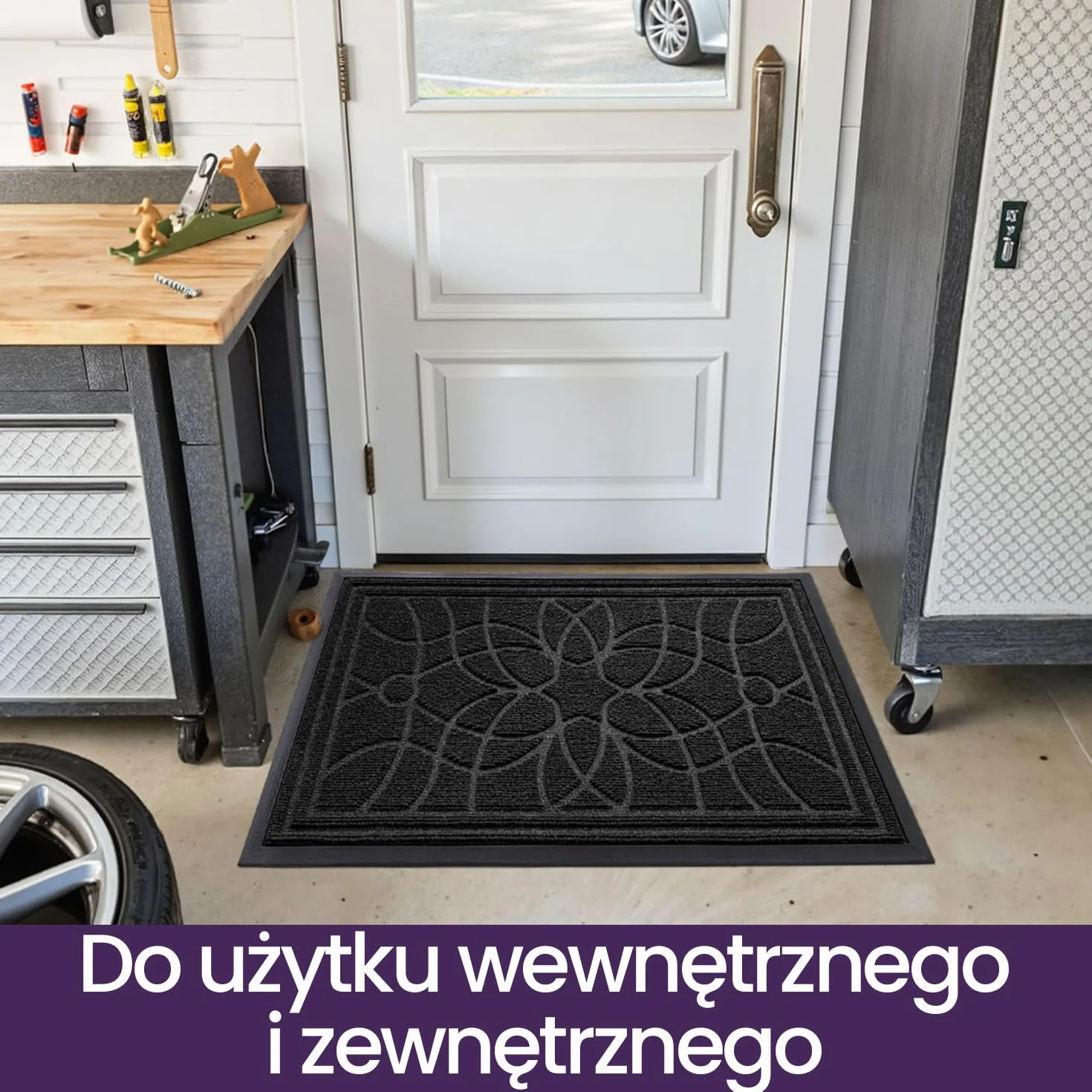 DEXI Antypoślizgowa wycieraczka zewnętrzna 44 x 75 cm, chłonna wycieraczka wewnętrzna, zmywalna mata wejściowa, wytrzymała, wycieraczka do korytarza, ogrodu, podwórza - czarna