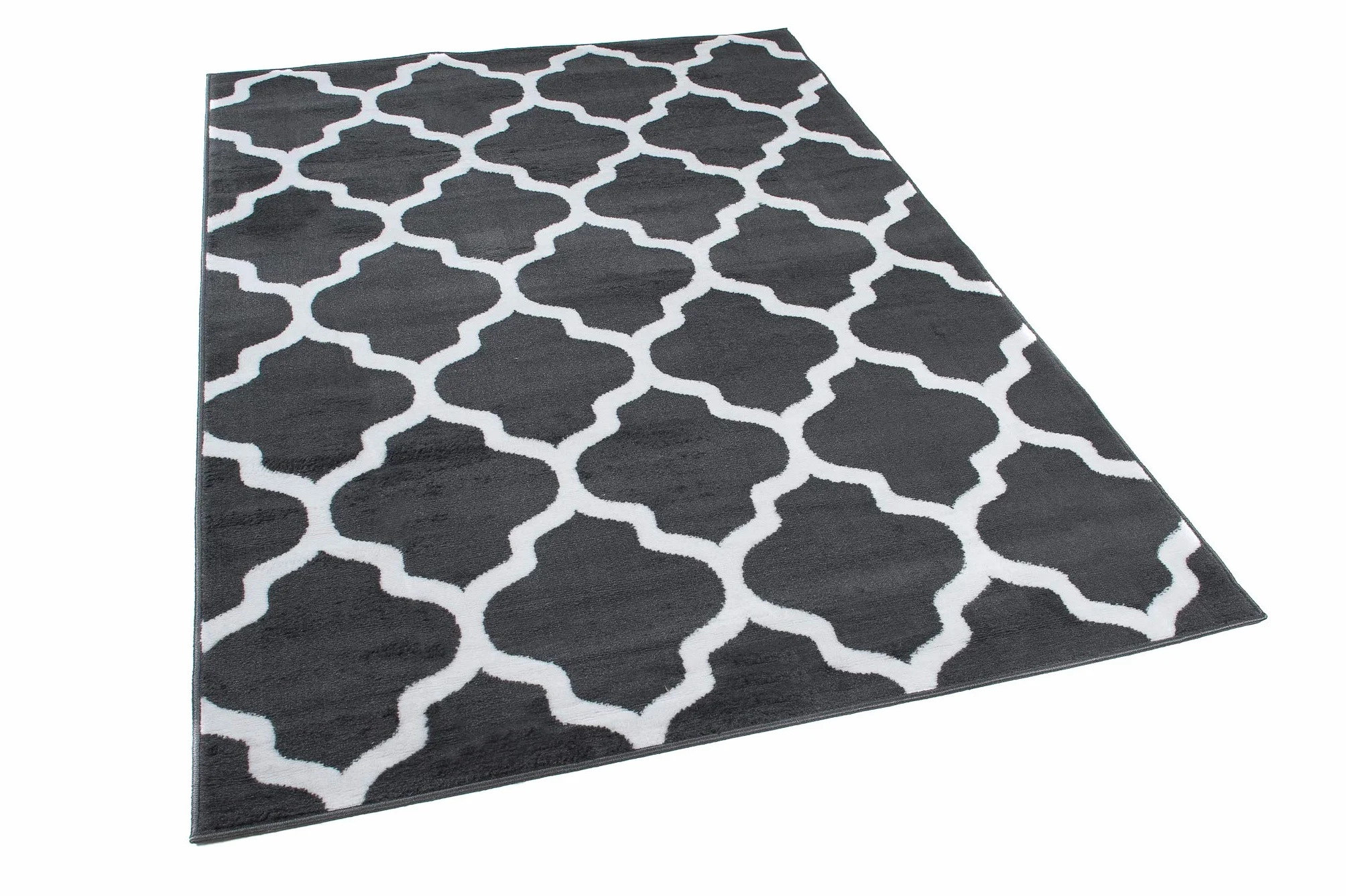 TAPISO Luksusowy dywan z krótkim włosiem, nowoczesny, marokański, geometryczny liść koniczyny, wzór szaro-biały, do salonu, pokoju młodzieżowego, Ökotex 250 x 300 cm