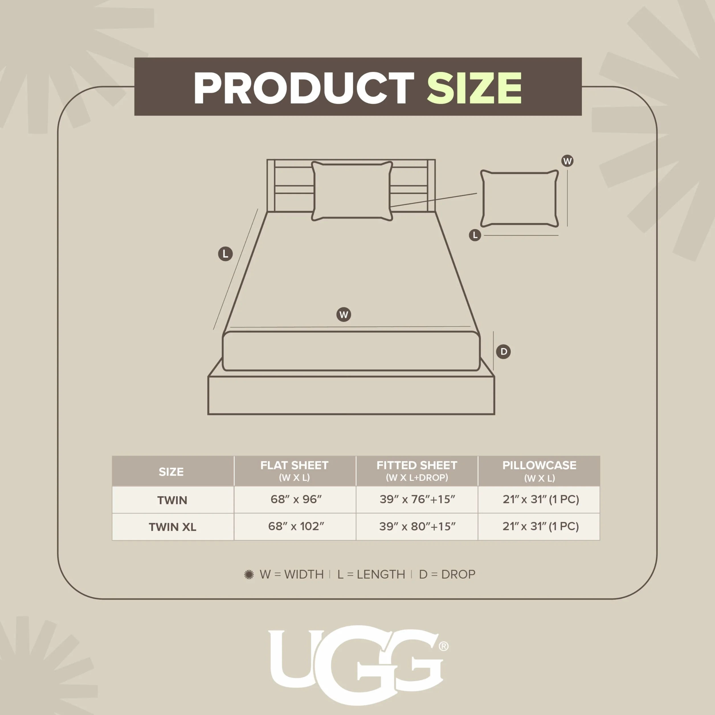 UGG 20929 Alahna Twin XL prześcieradła i poszewki na poduszki, 3-częściowy zestaw, do spania w luksusie, można prać w pralce, głębokie kieszenie, odporna na zagniecenia, jedwabista technologia