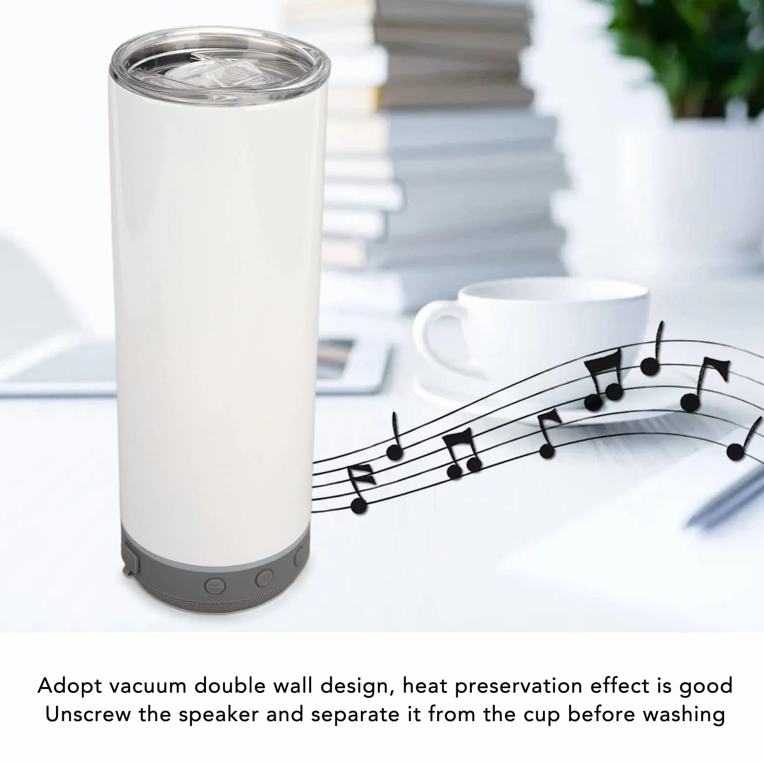 Kubek sublimacyjny 20oz, izolowane kubki ze stali nierdzewnej 304, zdejmowane termosy próżniowe z podwójną ścianką z głośnikiem Bluetooth i światłami LED, wodoodporny kubek muzyczny na prezent bożonar