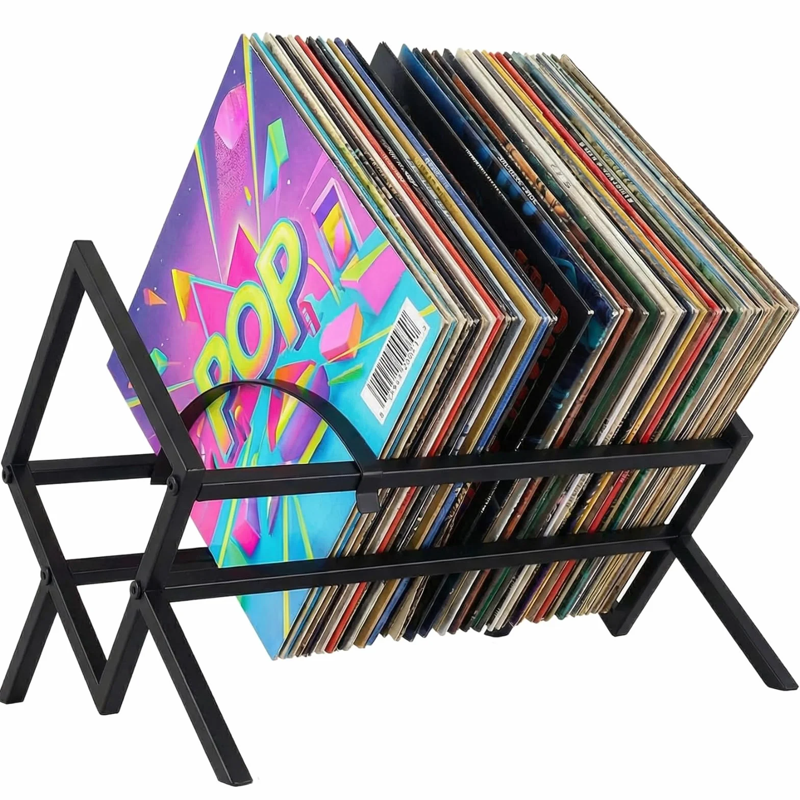 Stojak do przechowywania płyt winylowych, czarny metalowy organizer do albumów, kątowy wyświetlacz, regulowany stojak z odpornymi na zarysowania nóżkami