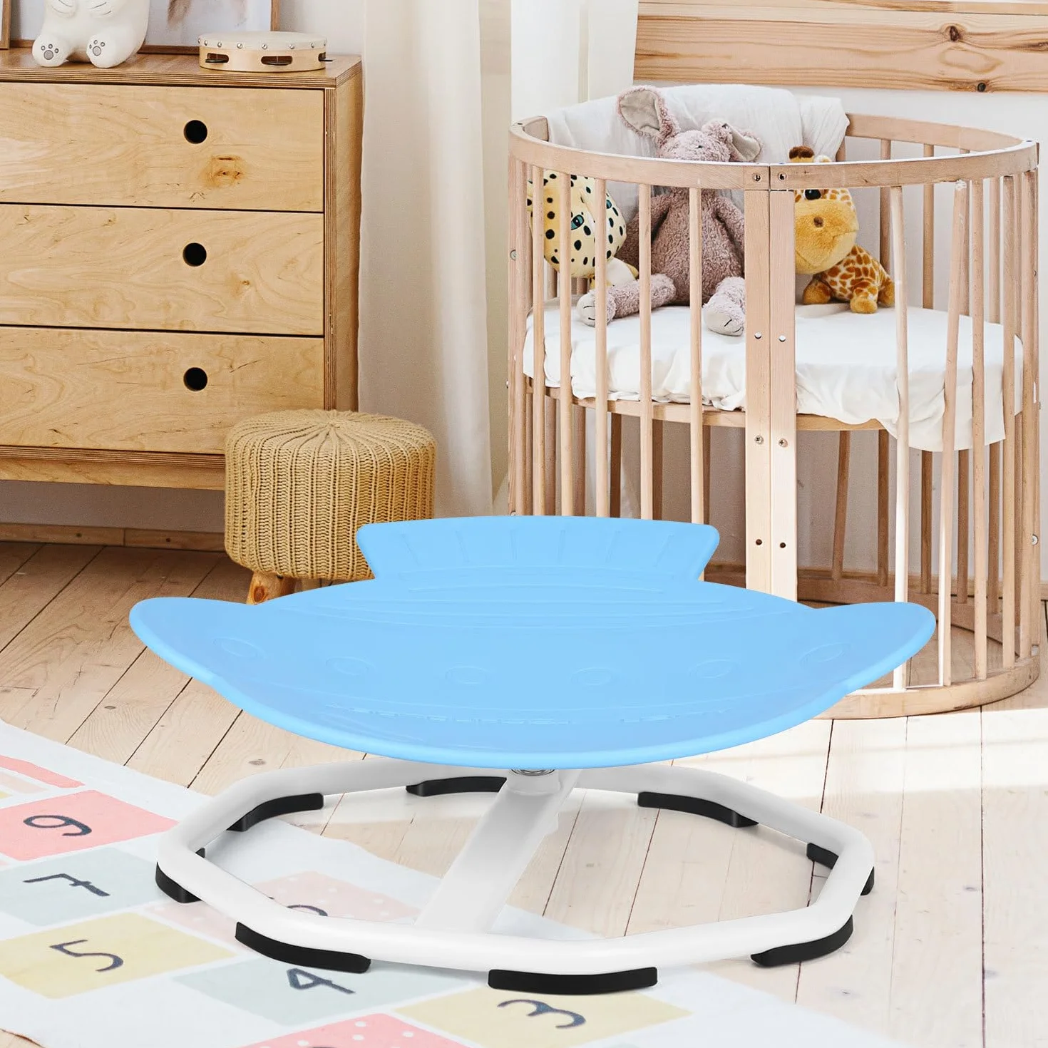 Sensoryczne krzesło obrotowe dla dzieci z autyzmem ADHD, karuzela 360°, zabawka treningowa koordynacji i równowagi, niebieskie