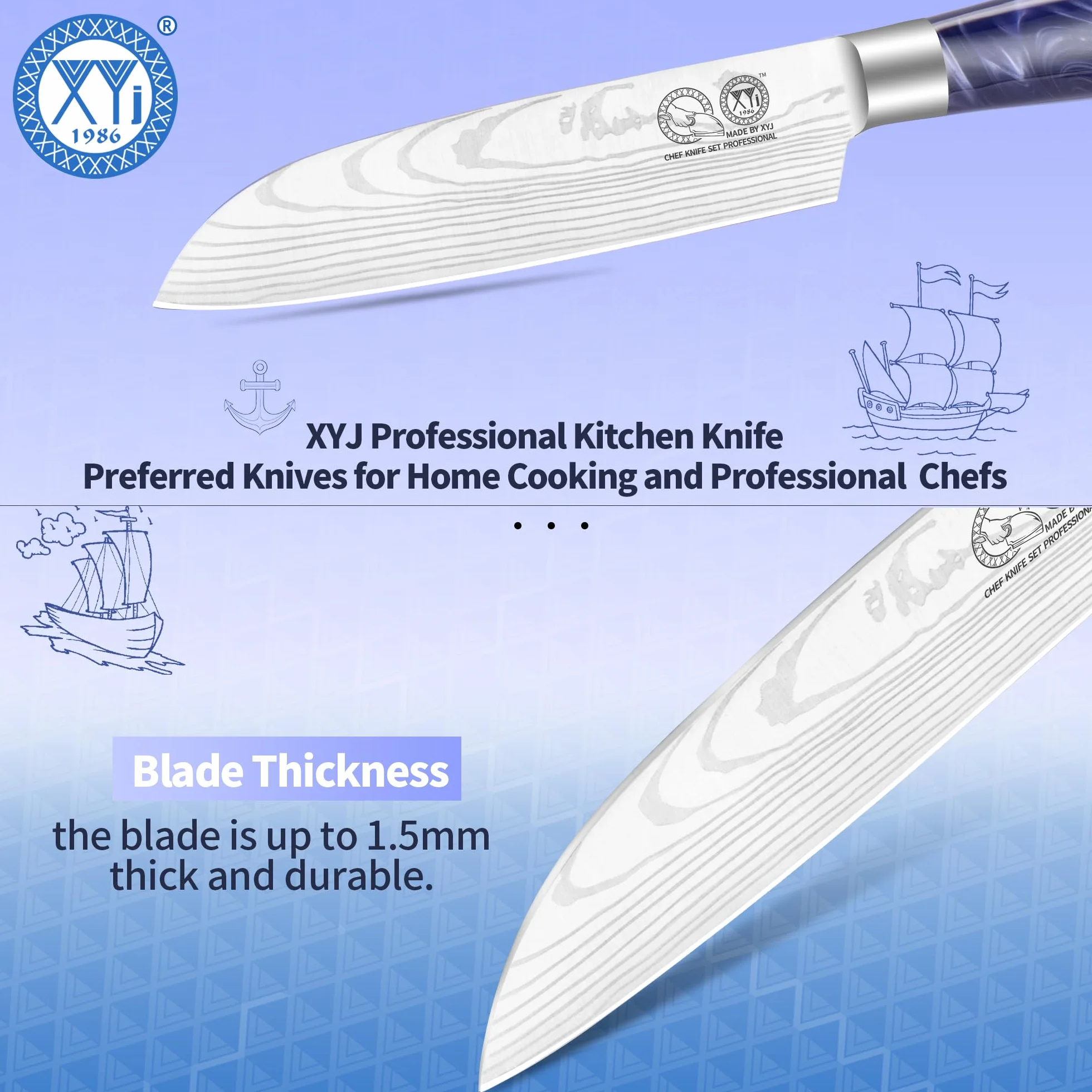 XYJ Professional Kitchen Knife,Stainless Steel Japanese Santoku Knife 5 Inch,Laser Damacus Pattern,Cleaver,Meat Knife for Kitchen Outdoor Camping BBQ,Knife With Cover