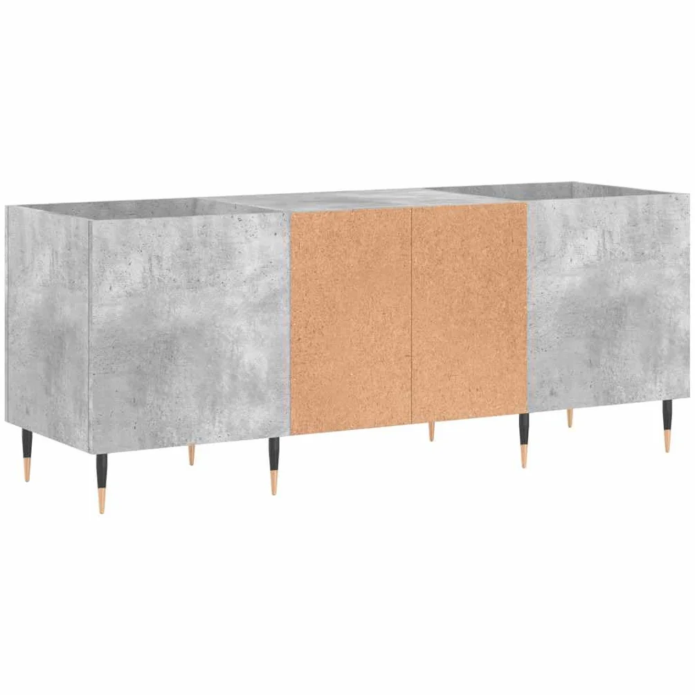 Szafa panelowa, betonowa, szara, 121 x 38 x 48 cm, materiał drewnopochodny ze stabilną płytą górną i żelaznymi nogami do stylowego przechowywania winylu, do przechowywania, mebli