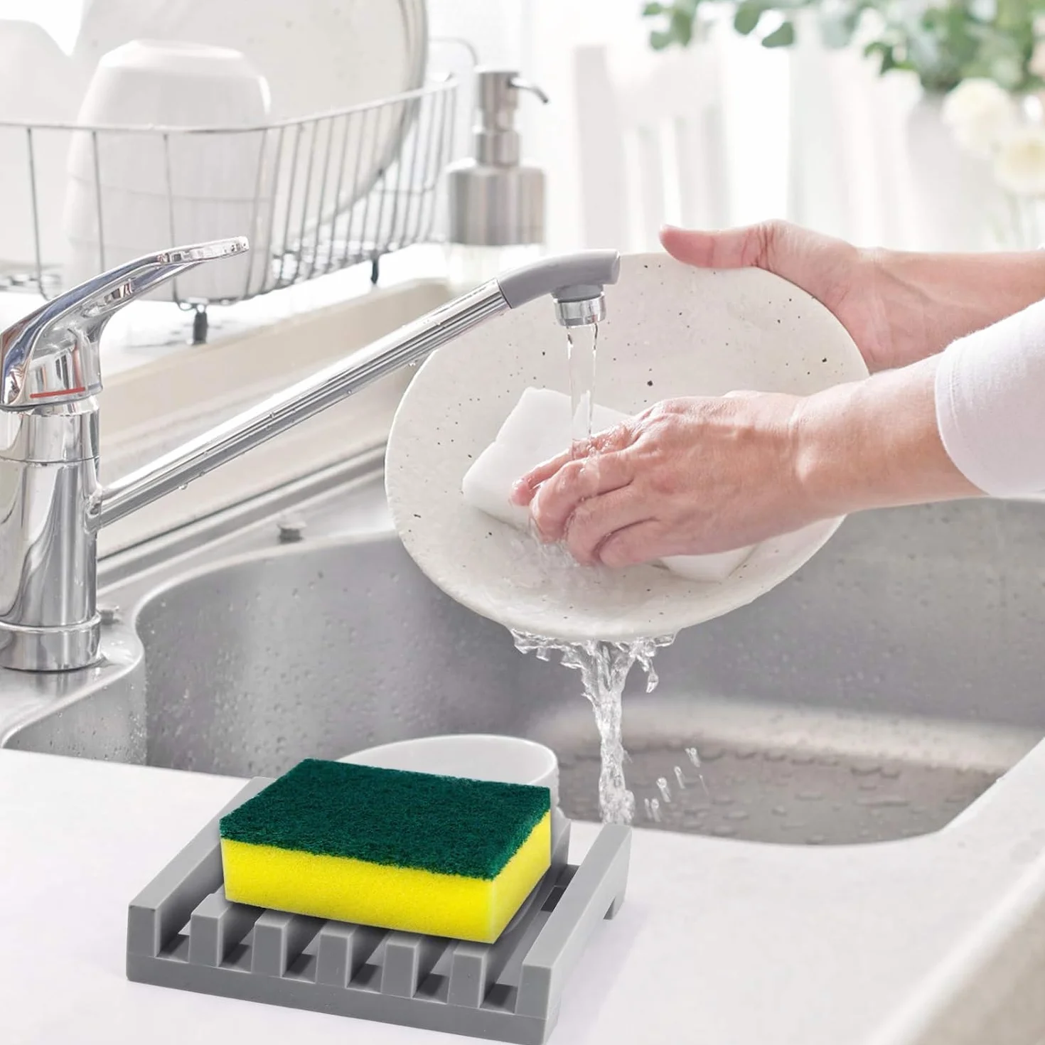 Topsky Silikonowa Mydelniczka z Samoczyszczącą Drenażem, Szary - 2-pack