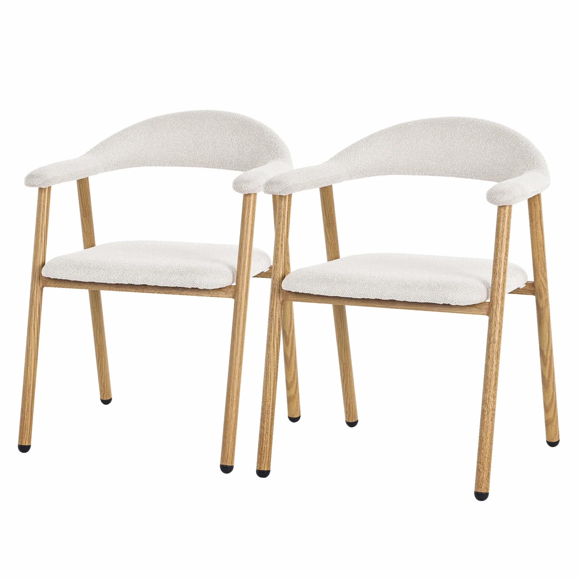 ML-Design Krzesla do Jadalni 2 Szt z Podlokietnikami Bezowy, Tapicerowane Krzesla Kuchenne z Oparciem, Ergonomiczne Fotele do Salonu z Tkanina Pleciona i Metalowymi Nogami w Drewnianym Stylu