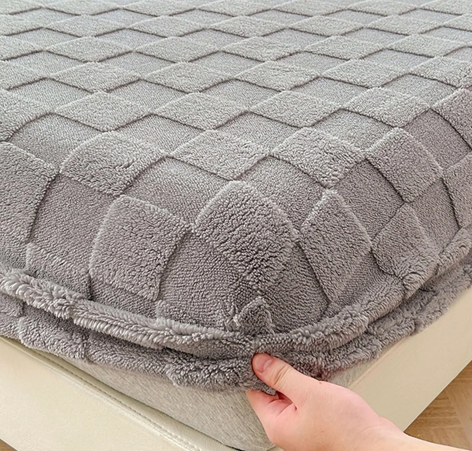 Prześcieradło z gumką 200 x 220 cm, zestaw 2 poszewek na poduszki, nadaje się do prania, wzór 3D, odporne na zmarszczki, blaknięcie, aksamitne prześcieradło z gumką, szare, na wszystkie pory