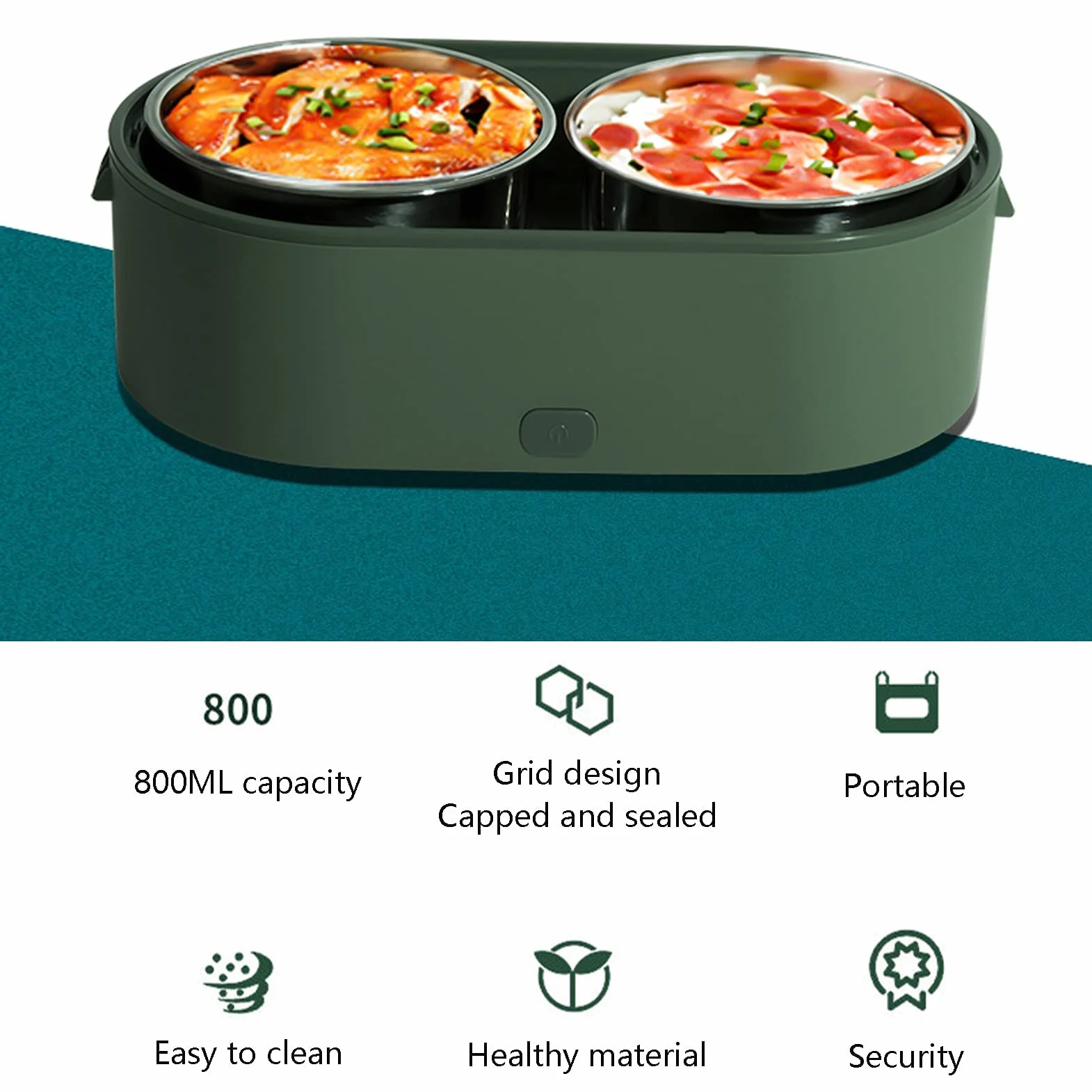 Przenośny elektryczny podgrzewacz do żywności, elektrycznie podgrzewane pudełka na lunch, z pojemnikami ze stali nierdzewnej, do użytku domowego i samochodowego (różowy)