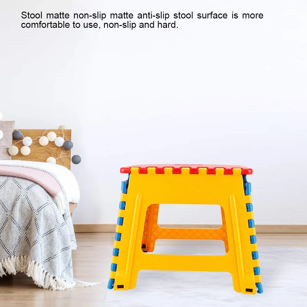 Składany Stołek Składany Plastikowy Stołek Małe Krzesło Zaawansowany Przenośny Stołek Dziecięcy 32 * 22,5 * 30cm (czerwone żółte tło niebieskie)