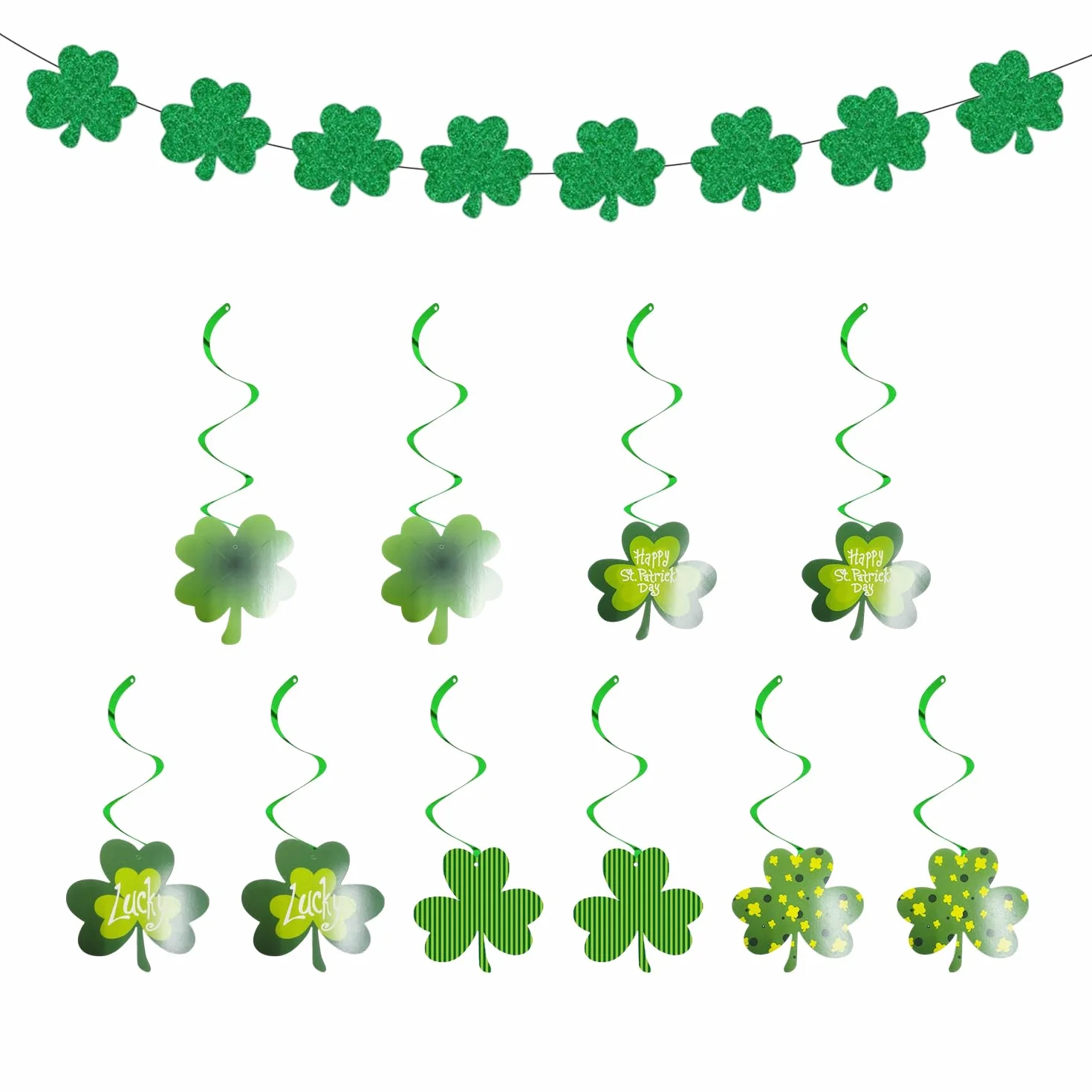 10 sztuk spiralnej koniczyny wisiorek, 1 sztuka Pull Flag, Irlandia Lucky, Wiszące Bazy, dekoracje na Dzień Świętego Patryka
