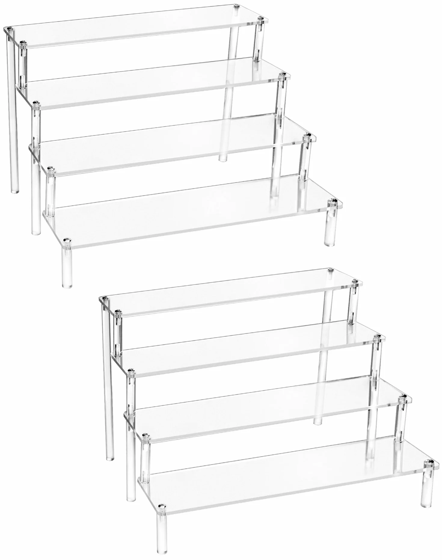 QWORK® 2 Pack 4-poziomowe akrylowe stojaki ekspozycyjne, przezroczysta akrylowa półka Riser na figurki, biżuterię, ciastko, szminkę, lakier do paznokci, przyprawy (30x26,5x20cm)