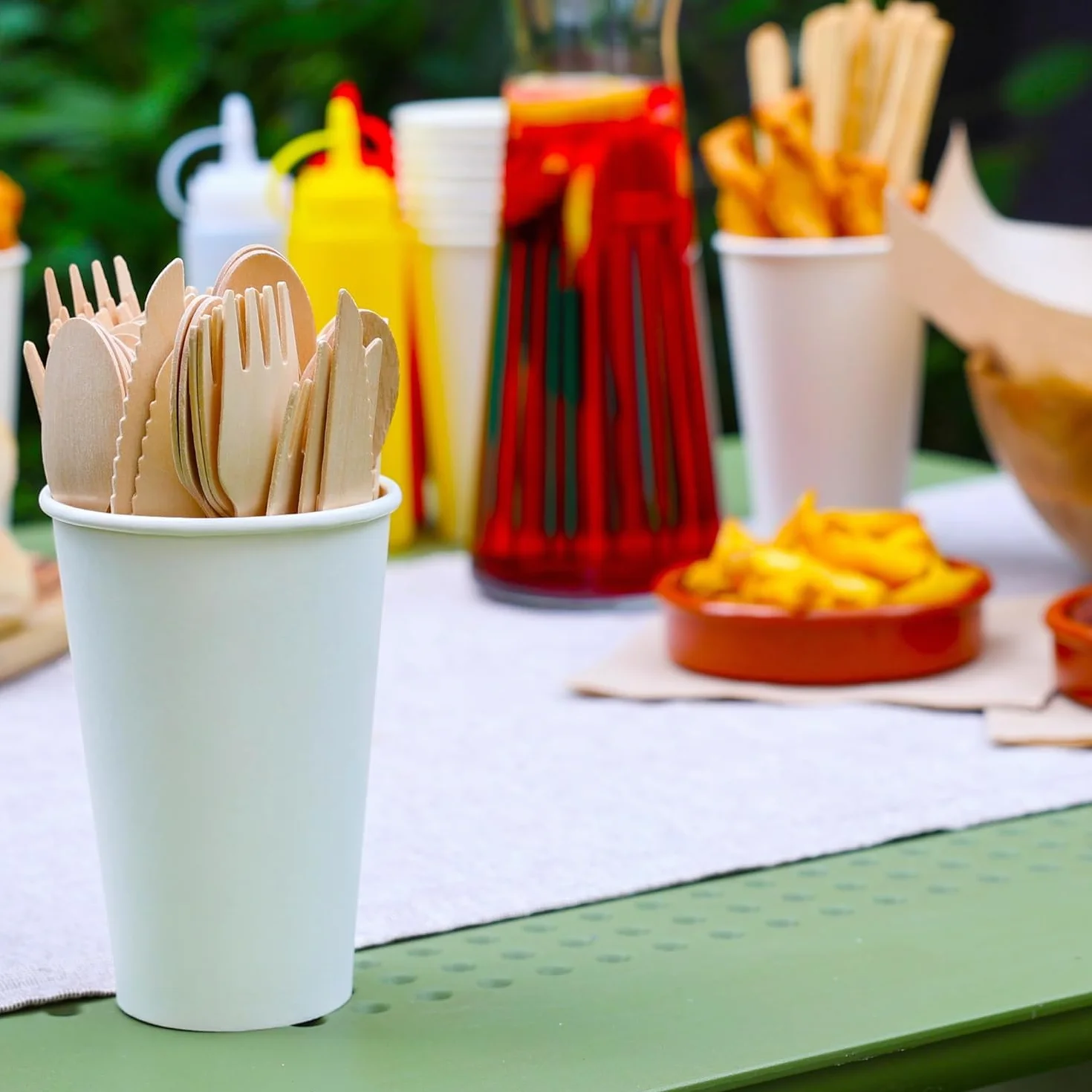 Table Kind 150 x biodegradowalne drewniane sztućce, noże, widelce, łyżki, urodziny, Boże Narodzenie, kemping, piknik lub grill, catering, przybory kuchenne 17 cm