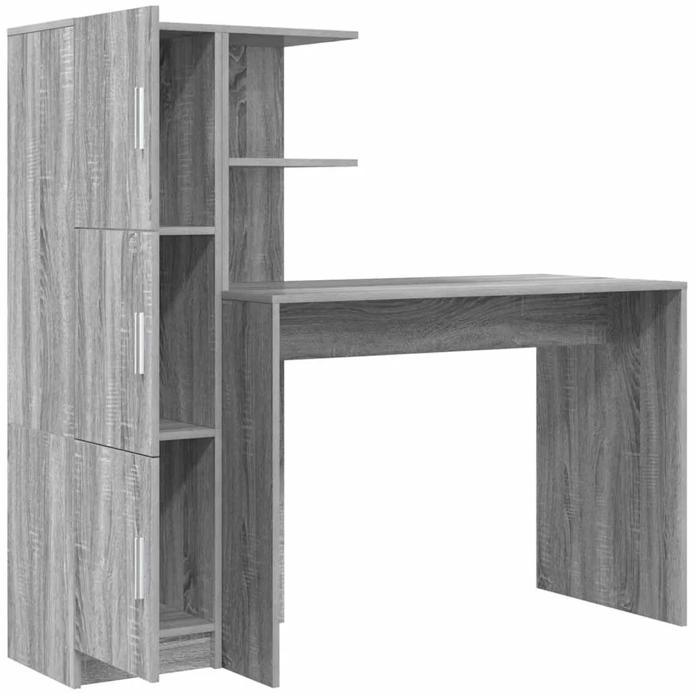 Biurko Sonoma szary materiał drewnopochodny z miejscem do przechowywania i regałem, 133,5 x 50 x 124 cm, 2-częściowe, ergonomiczne, nie zajmuje dużo miejsca, do biura, domowego biura i miejsca