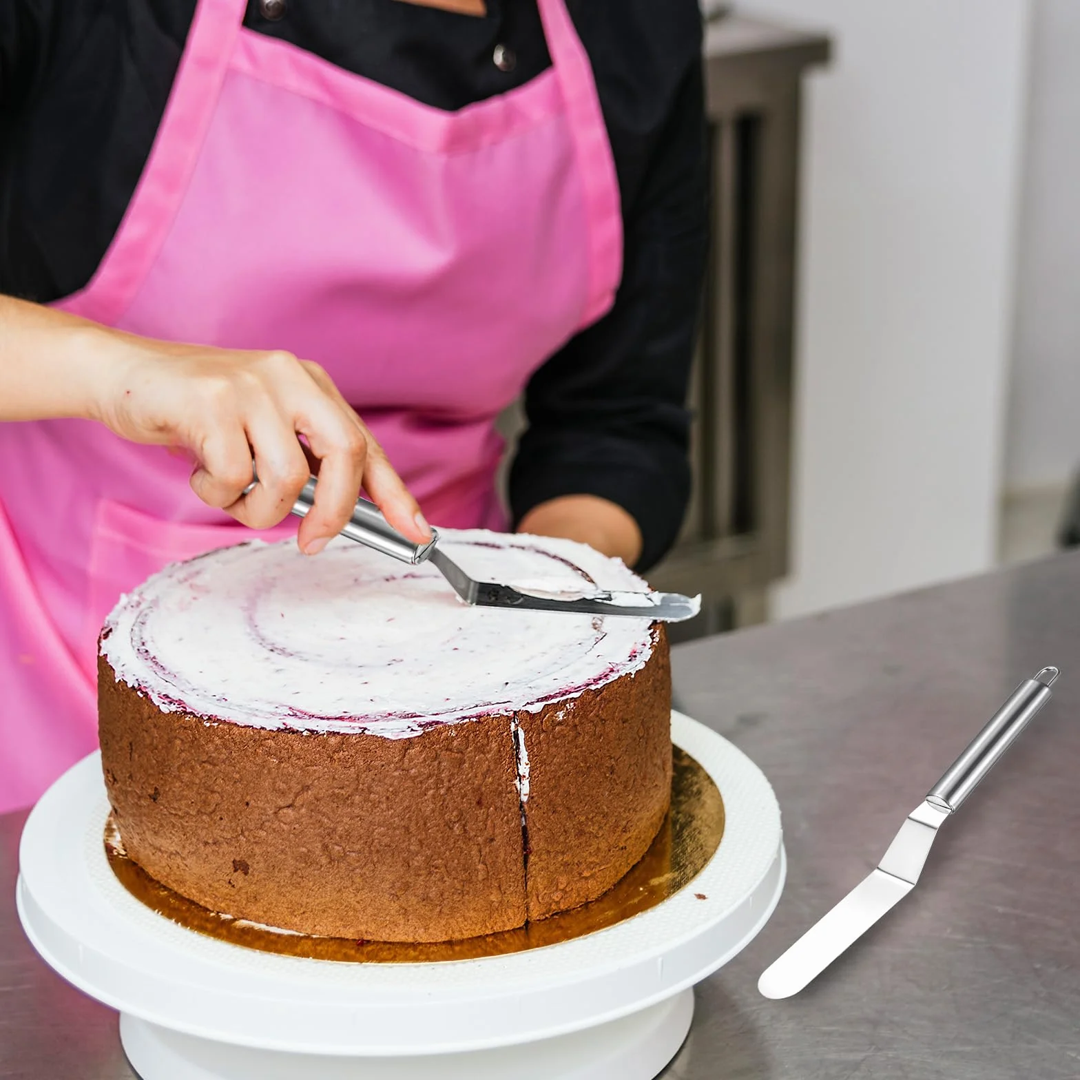 Nogeqi 2 sztuki duża paleta kątowa do tortów, stal nierdzewna, do wygładzania, srebrnych noży do tortów, tortów, tortów, tortów, tortów, do dekoracji i dekoracji