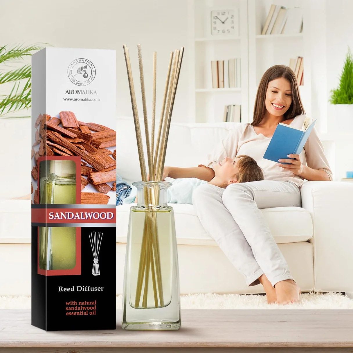 Dyfuzor Zapachowy z Patyczkami Sandał - 100 ml - Dyfuzor z Naturalnym Olejkiem z Drzewa Sandałowego - Zapach do Domu - Dyfuzory Trzcinowe - Odświeżacz z Patyczkami - Drzewo Sandałowe