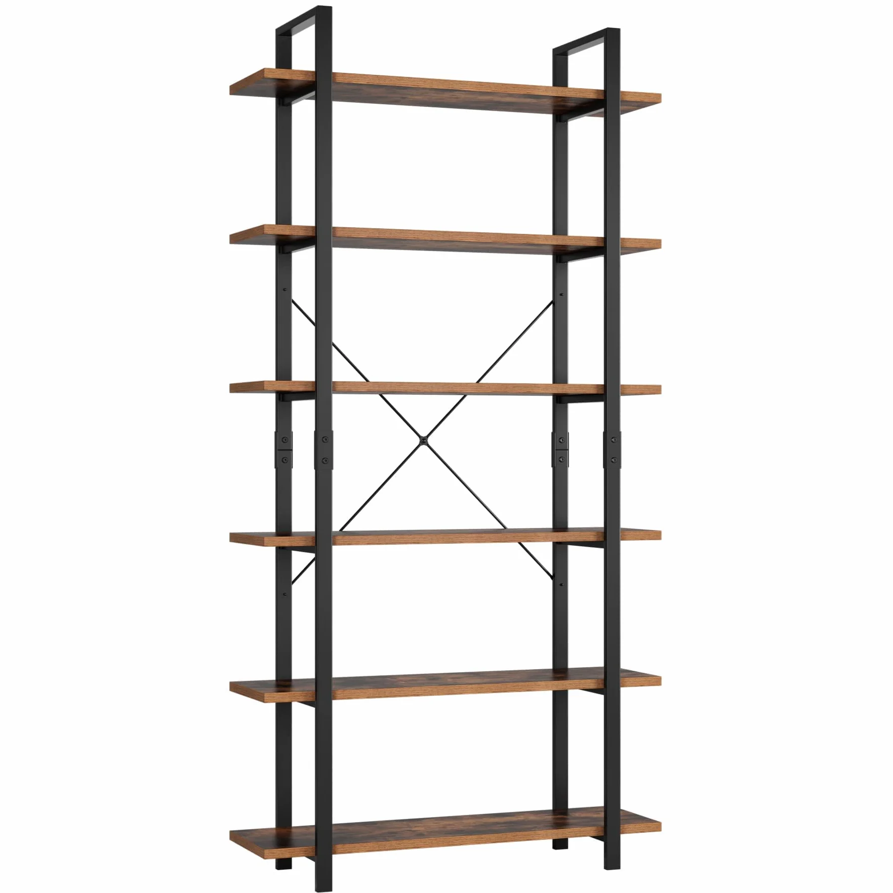 FirFurd Regał na książki, stojący regał z 6 poziomami, Regał do salonu, industrialny, Regał do przechowywania, drewna i metalu, 105,2 x 33 x 210,5cm