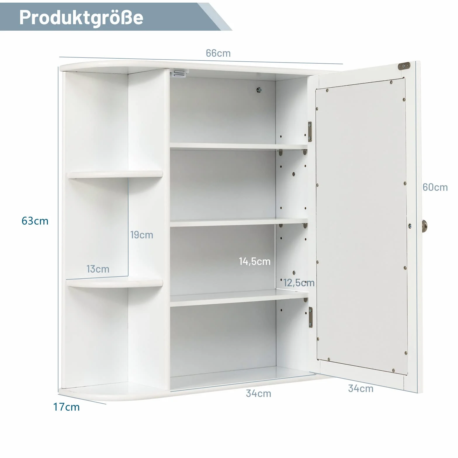 COSTWAY Wisząca Szafka Łazienkowa z Lustrem, 4 Zamykane Półki i 6 Otwartych, Drewniana, 66 x 17 x 63 cm, Biała – Duża Przestrzeń i Nowoczesny Design