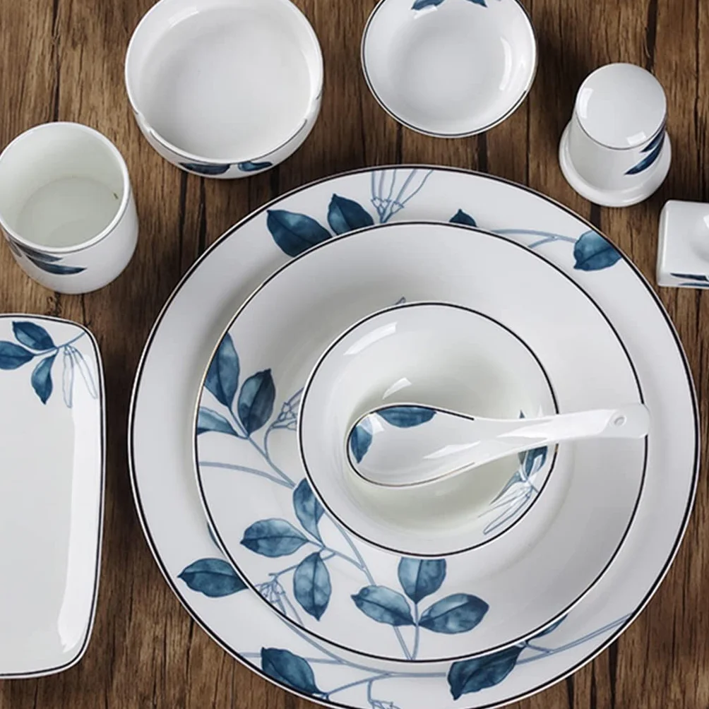 Zestaw naczyń ceramicznych z motywem kwiatowym, talerze obiadowe, miski restauracyjne i podkładki, komplet (rozmiar uniwersalny)