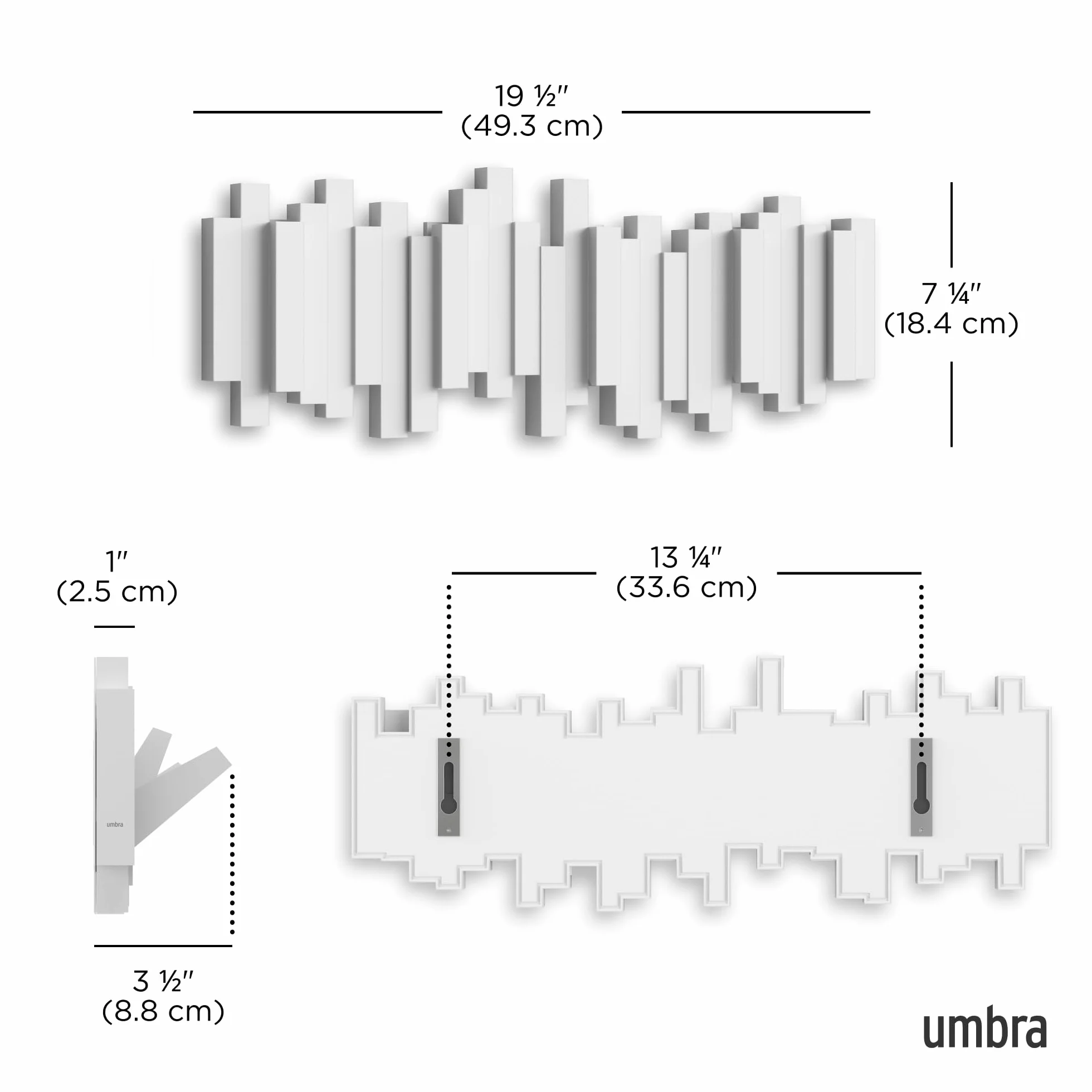 Umbra Rem Wieszak Biały 19-1/8" x 7-1/8" x 1-1/8" h