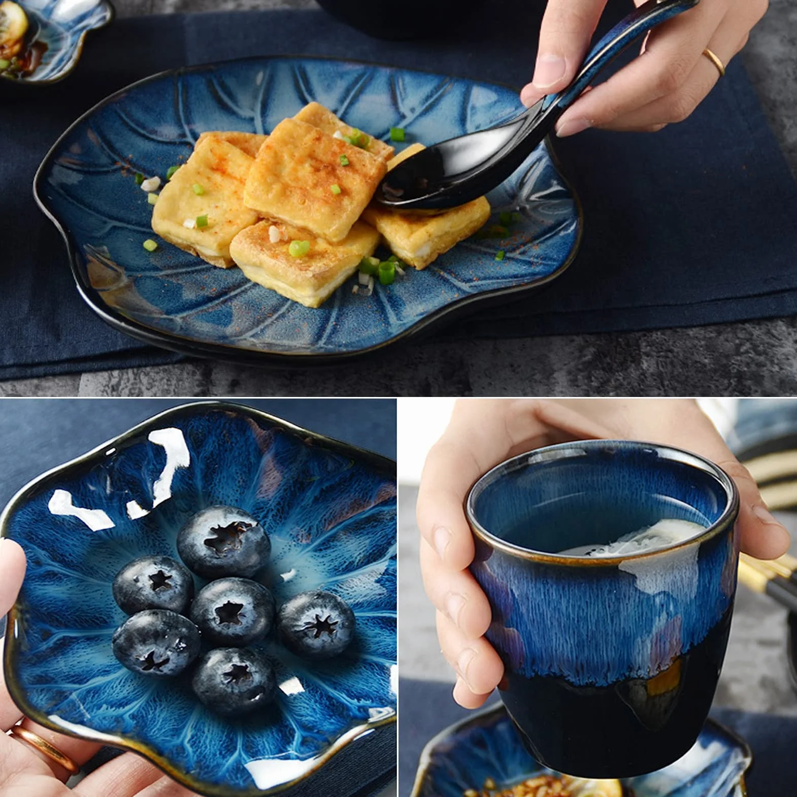 Porcelanowy zestaw obiadowy, serwis na 4/6/8, zestaw naczyń obiadowych w stylu japońskim Zastawa stołowa, zestaw naczyń obiadowych, zestawy naczyń ceramicznych - talerze obiadowe, miski na płatki