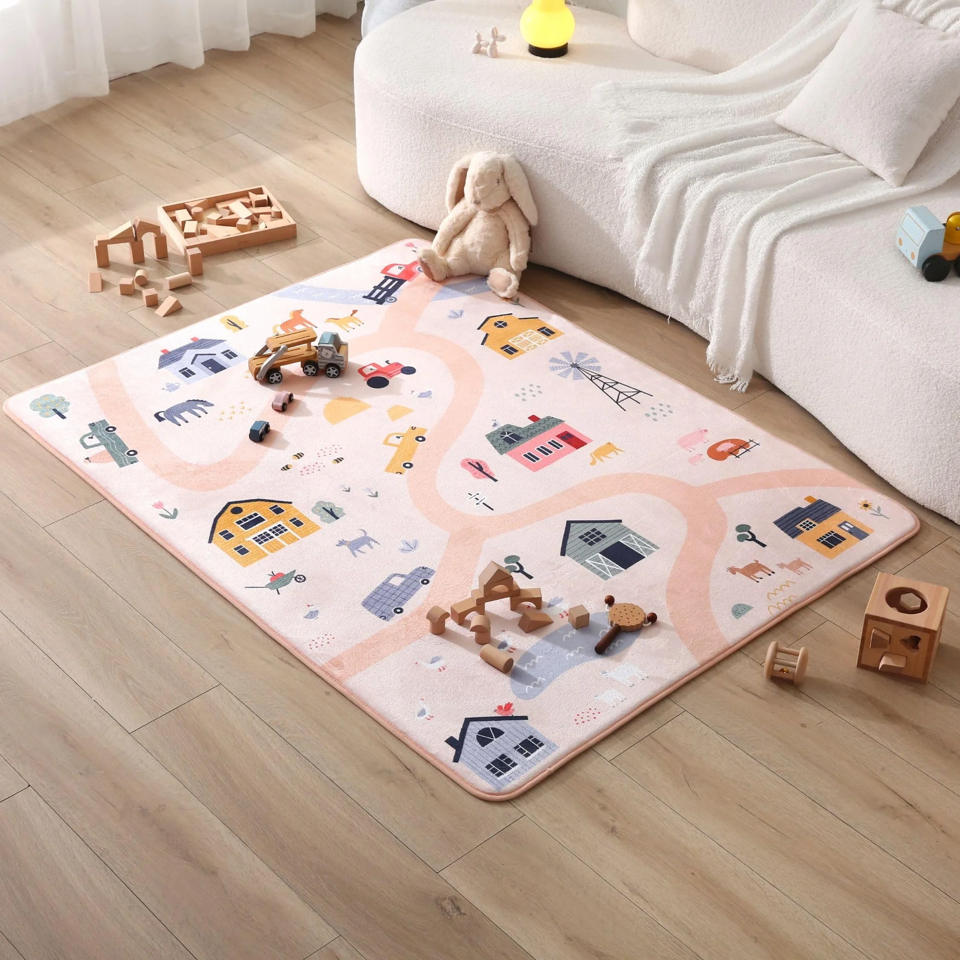 Premium Duża Koralowa Welurowa Mata do zabawy dla niemowląt 160x120x1.5cm – Wysokogatunkowa mata z pamięcią kształtu dla dzieci – Stylowa mata do zabawy na podłodze z antypoślizgowym podkładem do