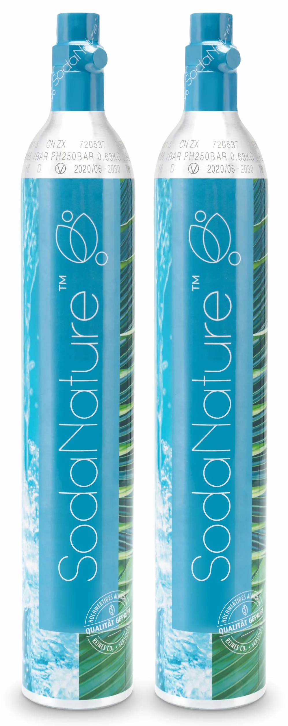 SodaNature | 2 x Premium 60 l CO2 cylindry do SodaStream (z wyjątkiem QC), Aarke itp. | nowy i po raz pierwszy napełniony w Niemczech | naturalny dwutlenek węgla do 2 x 60 l | TÜV do 2035 [425 g]
