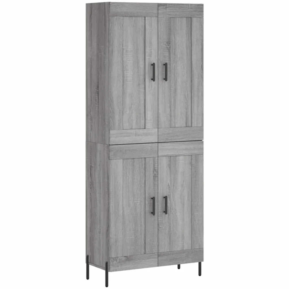 Générique Bufet wysoki Sonoma szary 69,5 x 34 x 180 cm, szafka do przechowywania z drewna inżynieryjnego z drzwiami skrzydłowymi, szara szafka do salonu z żelaznymi nogami do dużej przestrzeni do