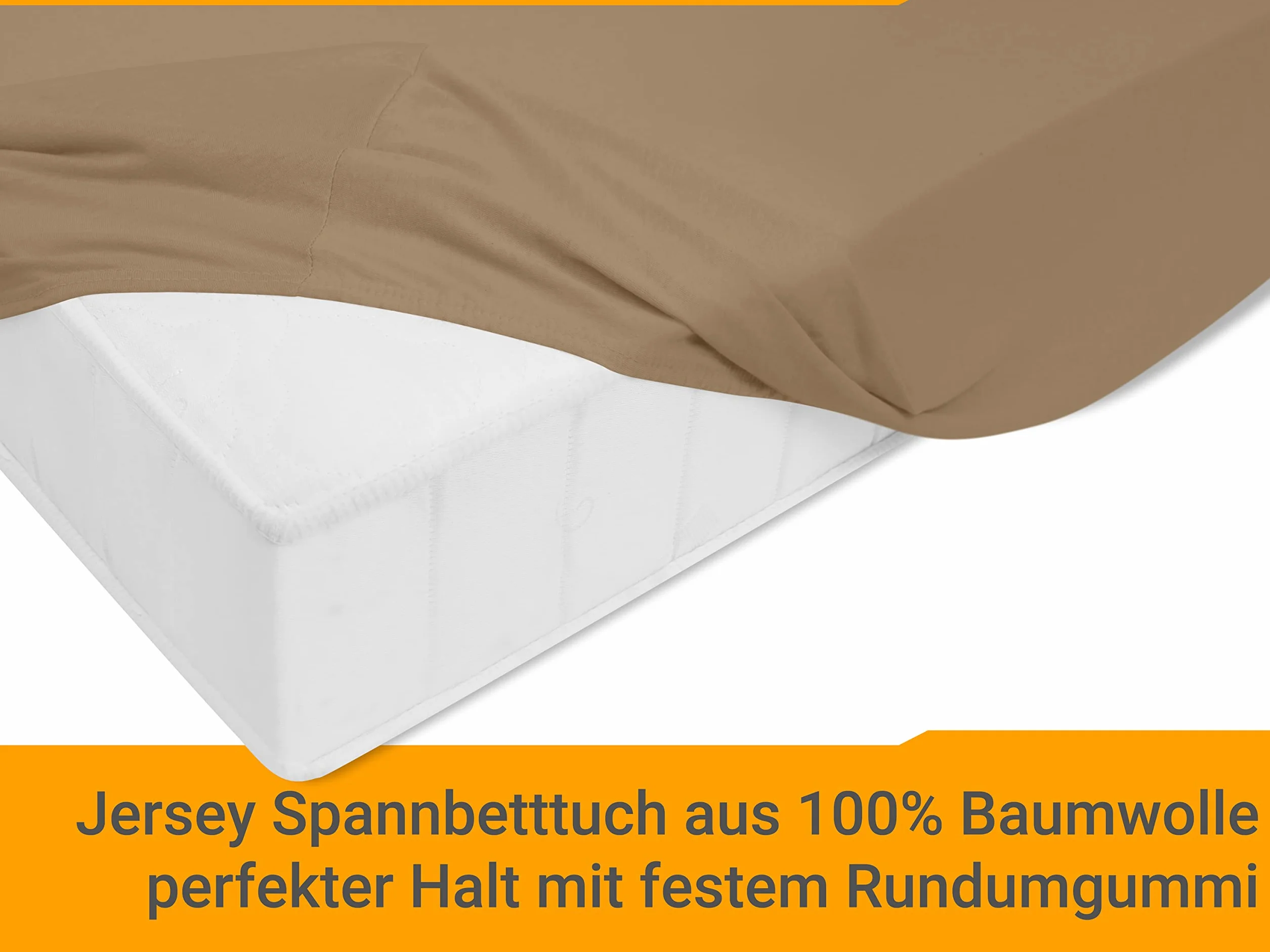 npluseins Klasyczne prześcieradło z gumką z dżerseju, wiele kolorów i rozmiarów, 100% bawełna, 159.192, 120 x 200 cm, jasnobrązowe